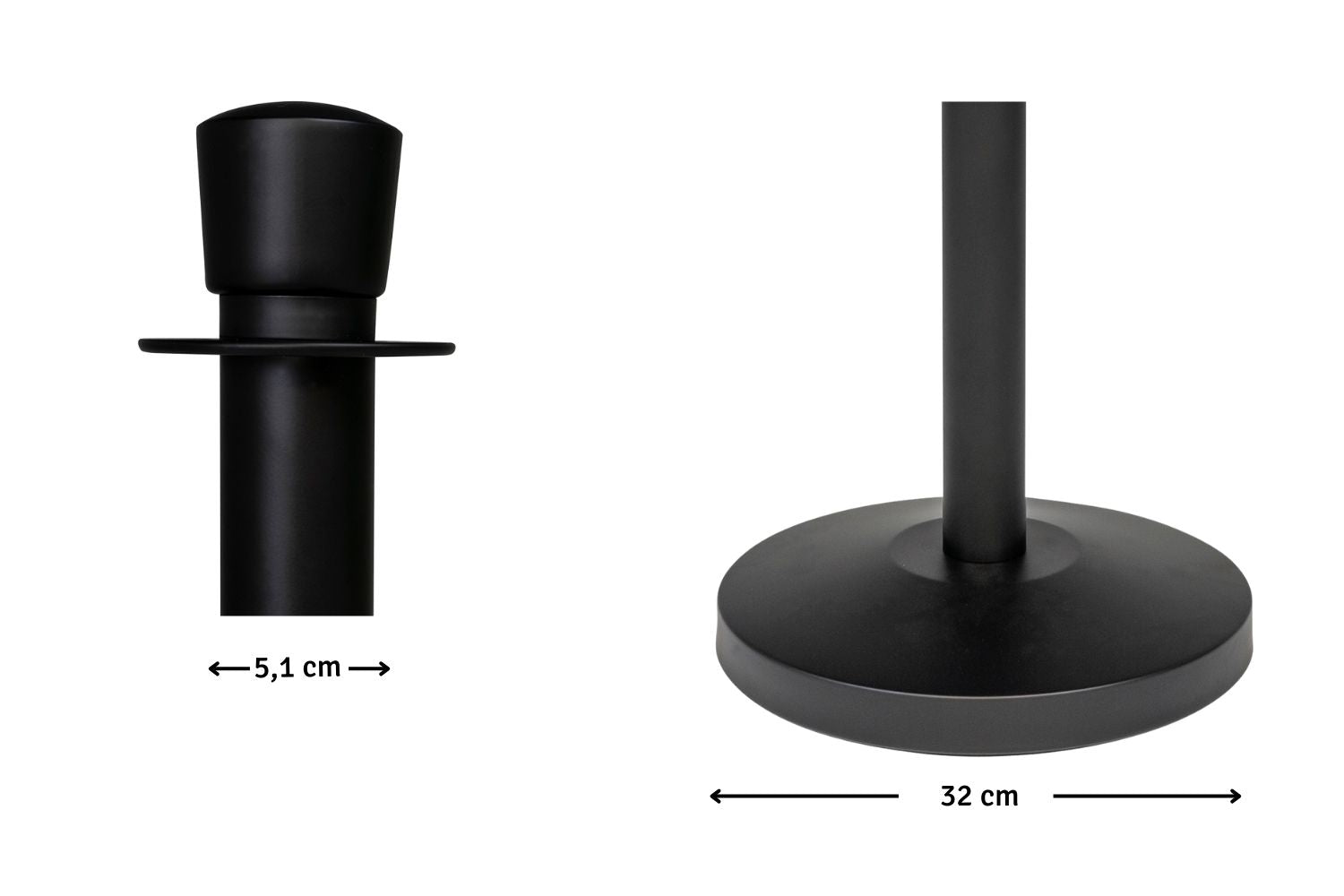 Set Absperrpfosten mit Seil | Schwarz - Ovaler Kopf - Schwarz