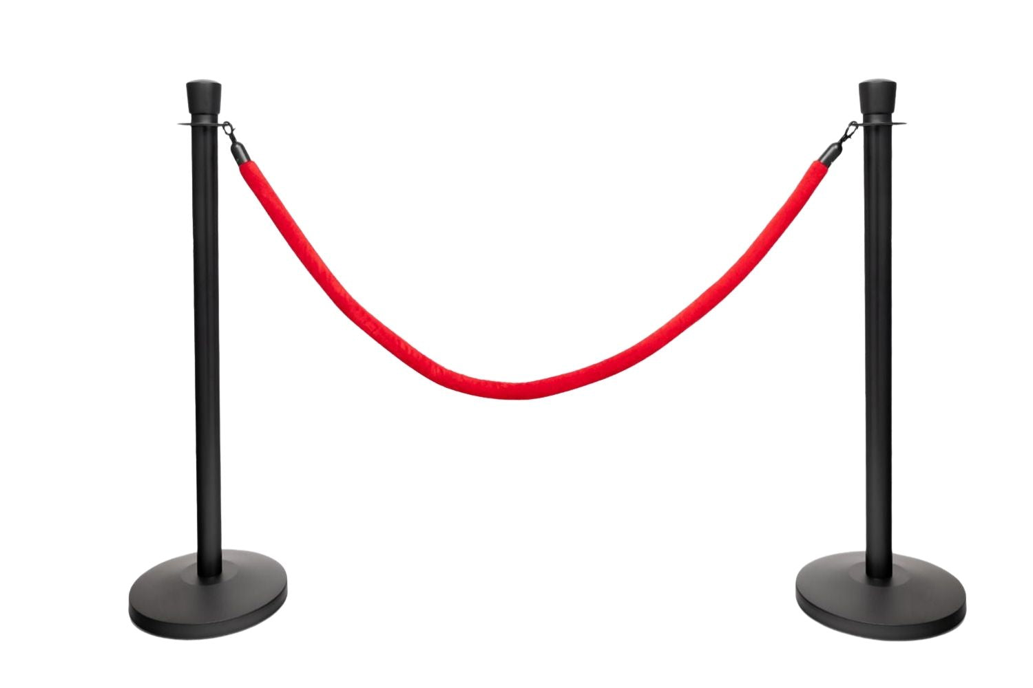 Set Absperrpfosten mit Seil | Schwarz - Ovaler Kopf - Rot