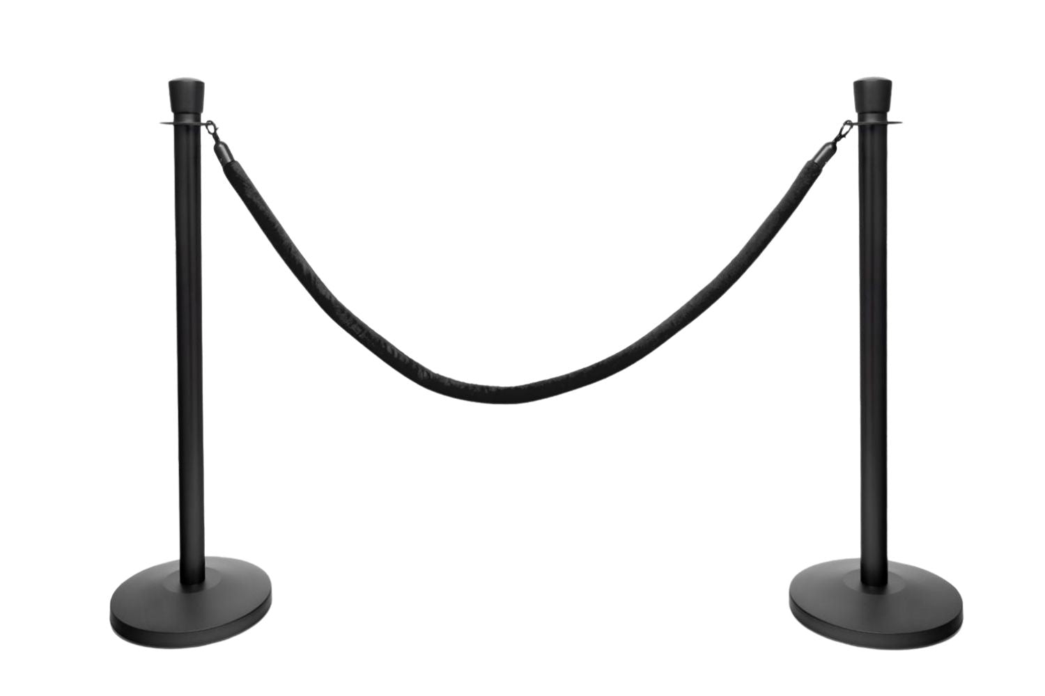 Set Absperrpfosten mit Seil | Schwarz - Ovaler Kopf - Schwarz