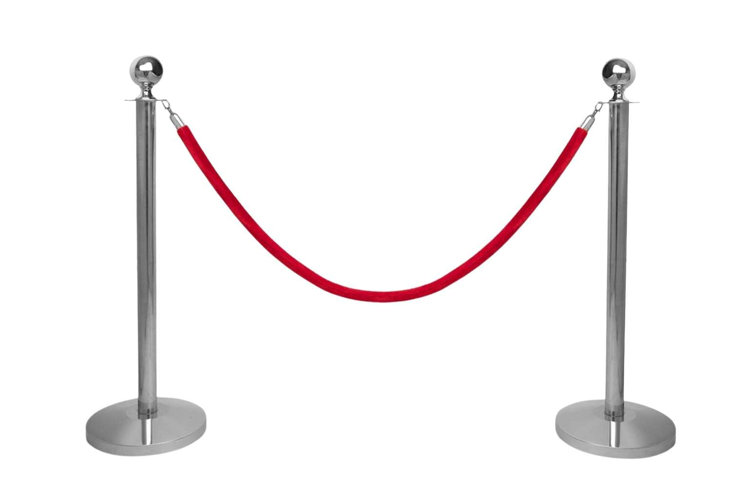 Set Absperrpfosten mit Seil | Chrom - Kugelkopf - Rot