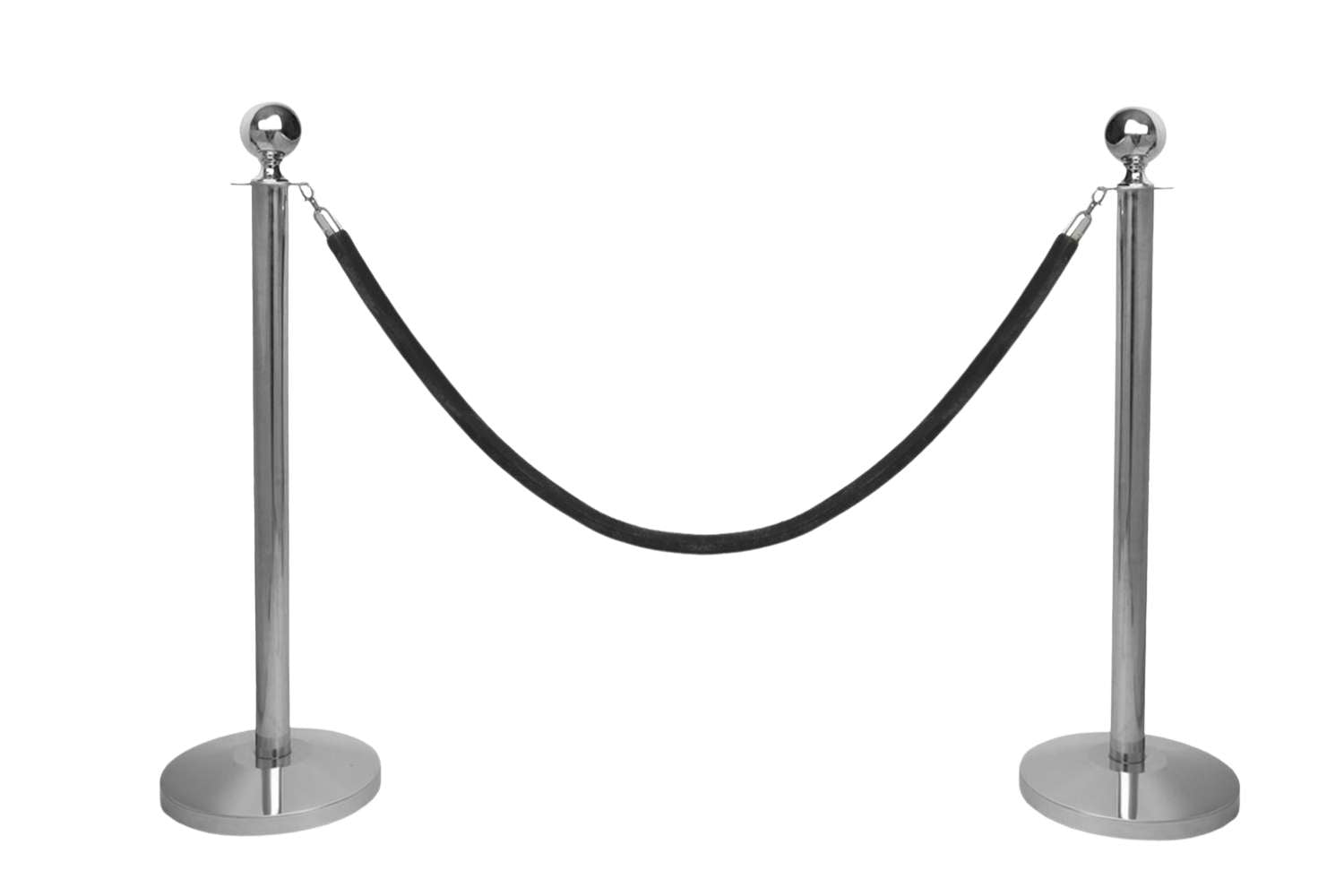 Set Absperrpfosten mit Seil | Chrom  - Kugelkopf - Schwarz