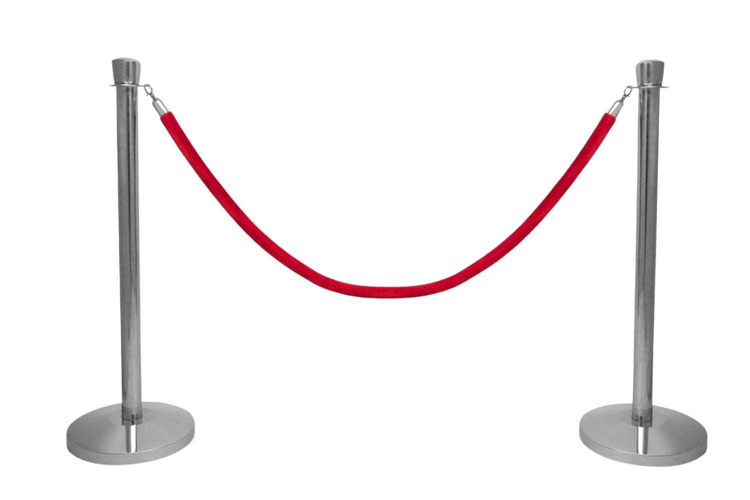 Set Absperrpfosten mit Seil | Chrom - Ovaler Kopf - Rot