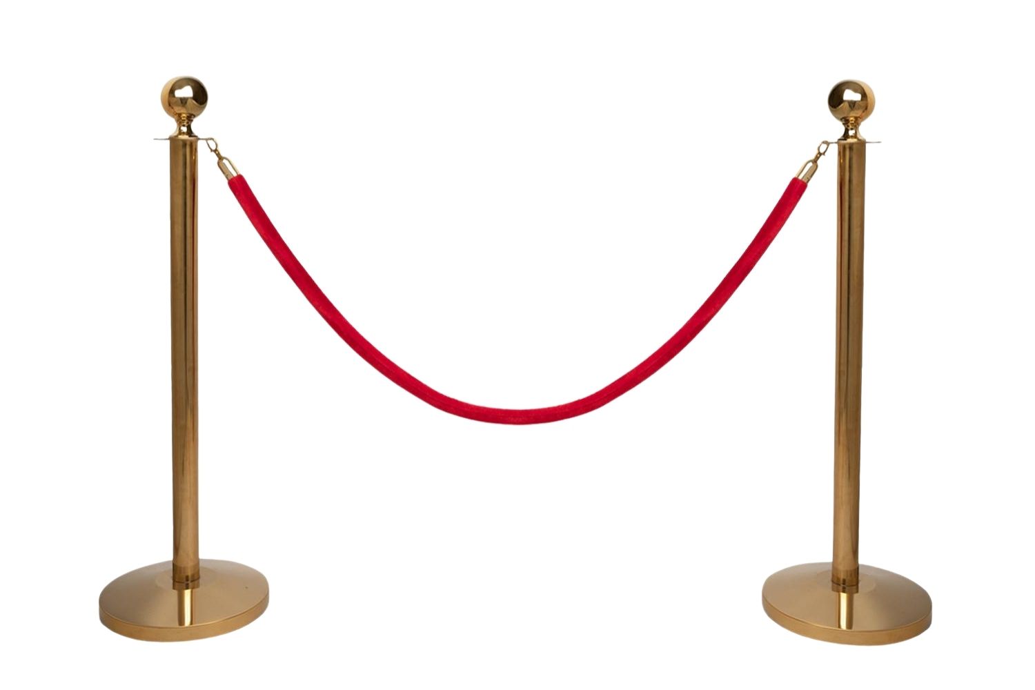 Set Absperrpfosten mit Seil | Messing - Kugelkopf - Rot