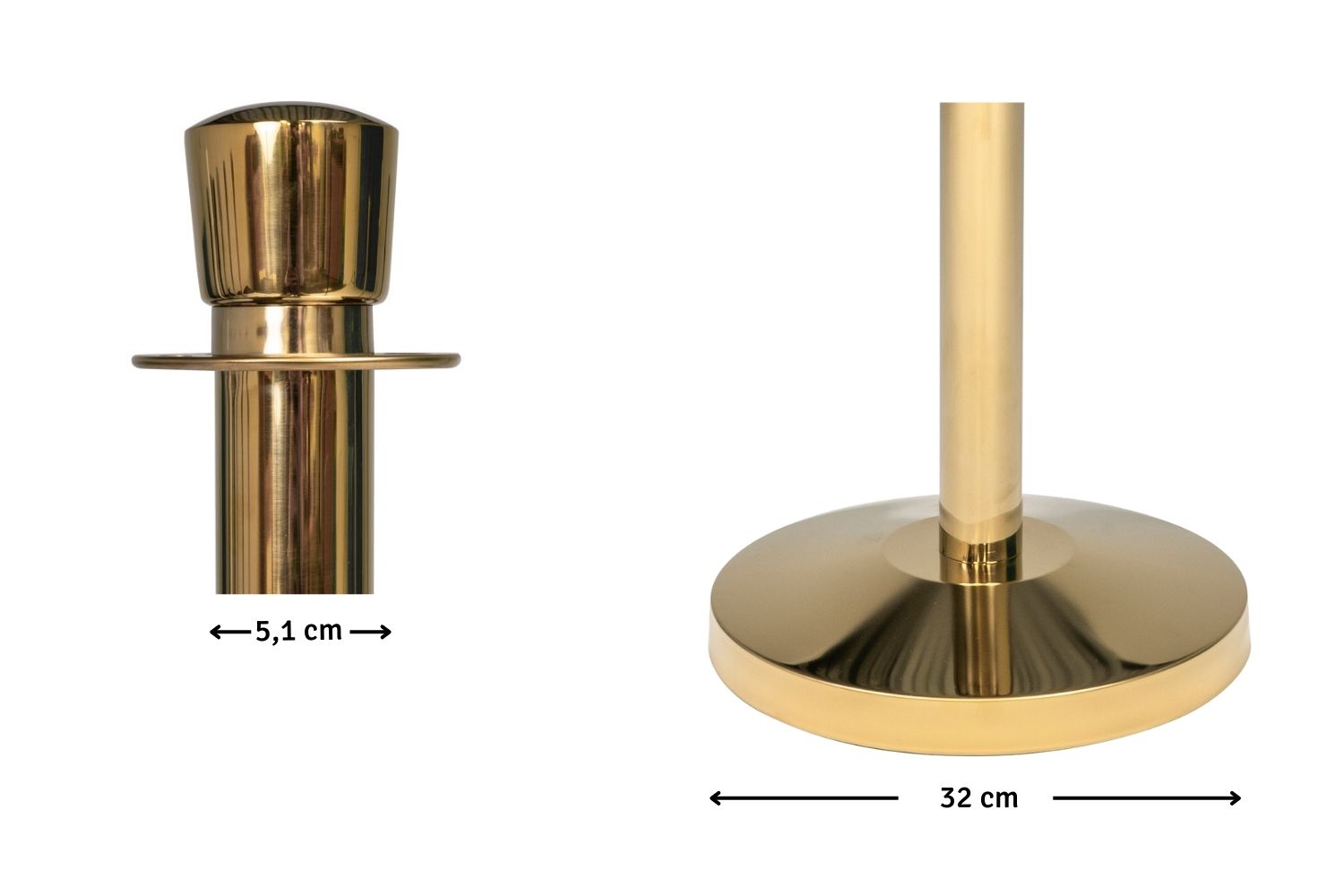 Set Absperrpfosten mit Seil | Messing - Ovaler Kopf - Rot