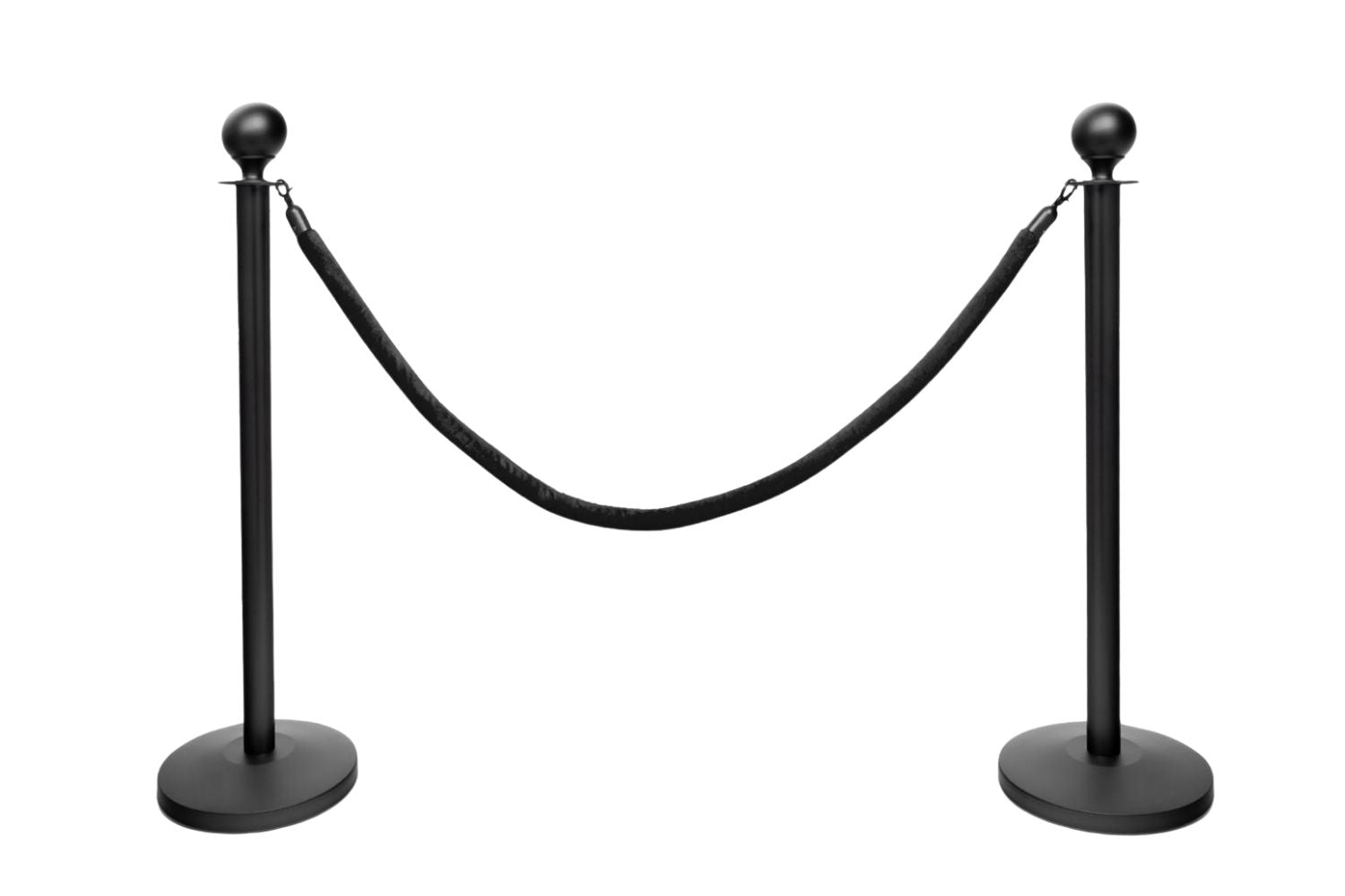 Set Absperrpfosten mit Seil | Schwarz - Kugelkopf - Schwarz