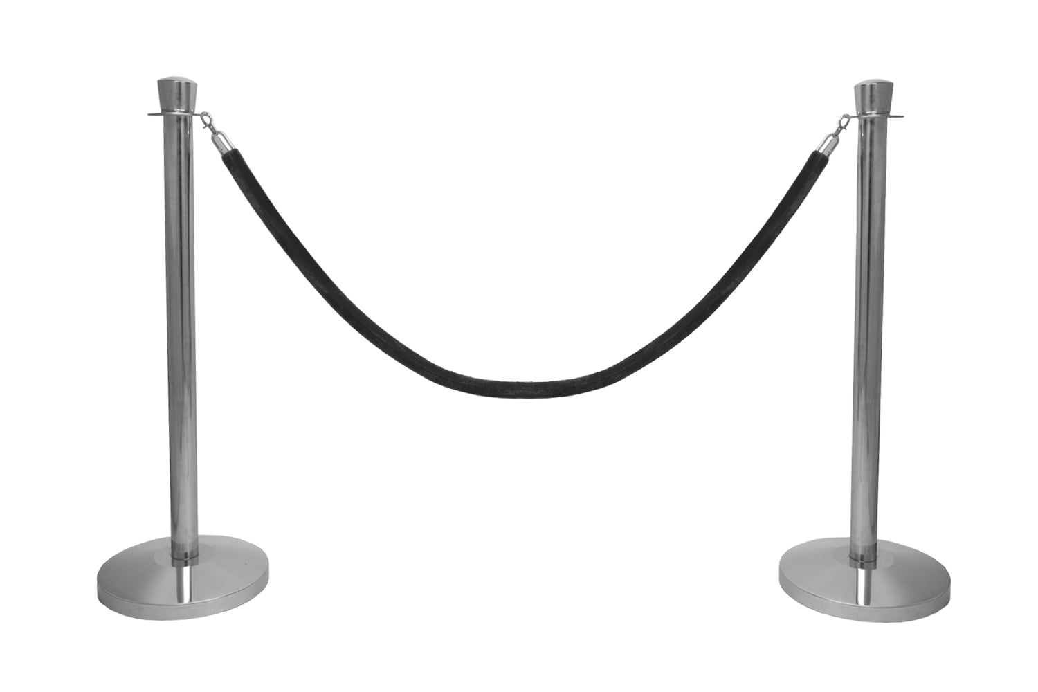 Set Absperrpfosten mit Seil | Chrom - Ovaler Kopf - Schwarz
