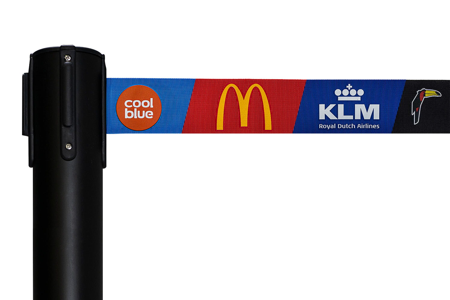 Absperrpfosten mit bedrucktem Gurtband | Schwarz | Rote Teppiche