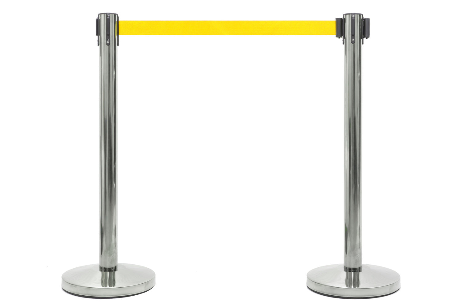 Absperrpfosten mit Gurtband | Chrom - Gelb | Rote Teppiche