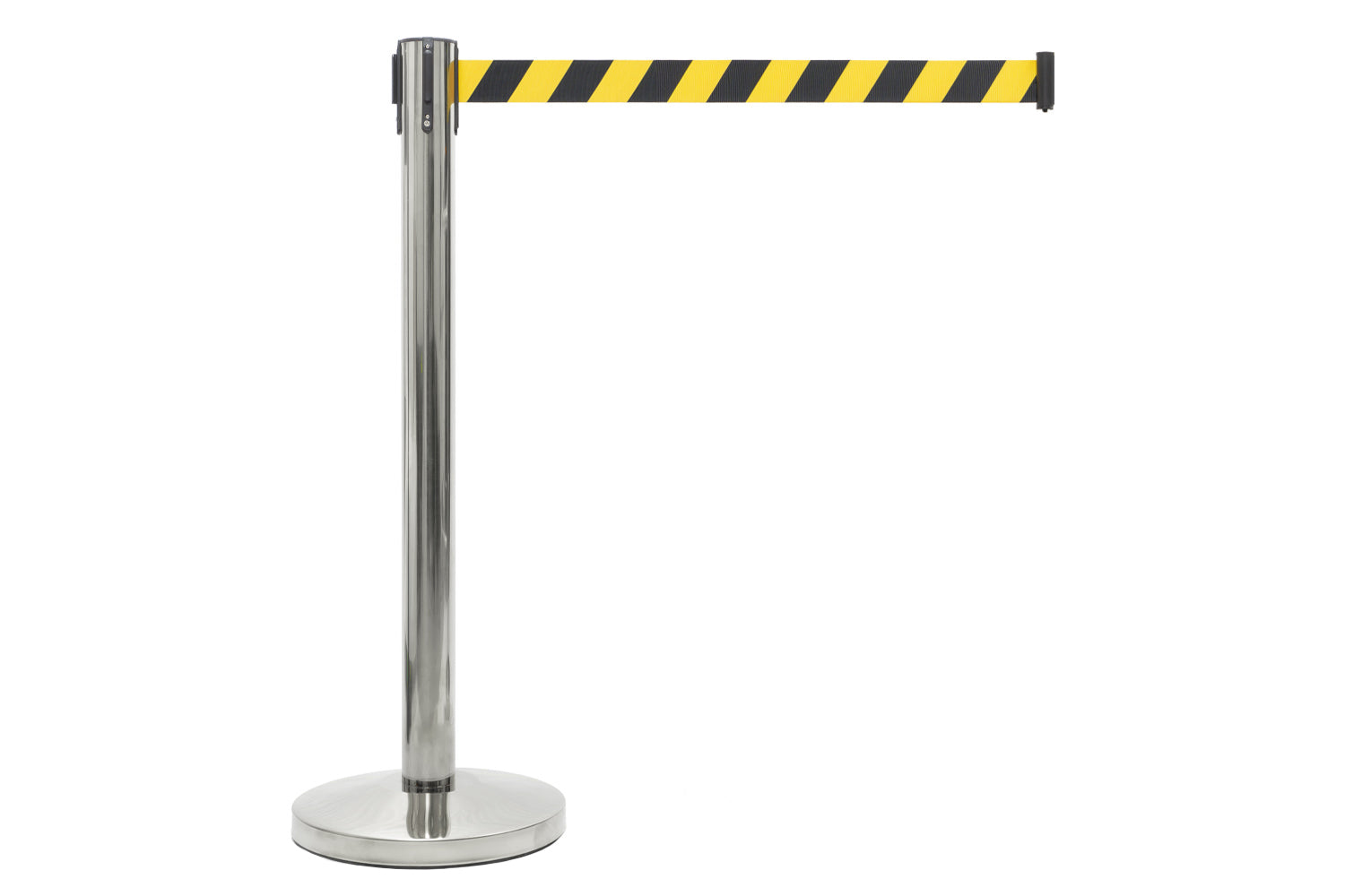 Absperrpfosten mit Gurtband | Chrom - Gelb-Schwarz | Rote Teppiche