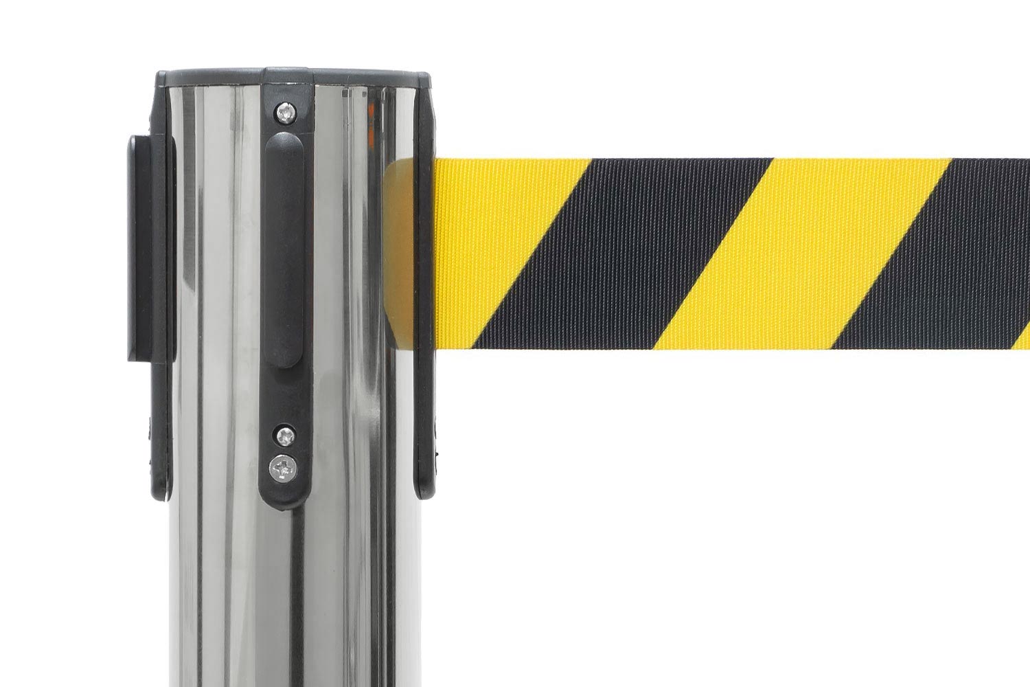 Absperrpfosten mit Gurtband | Chrom - Gelb-Schwarz | Rote Teppiche