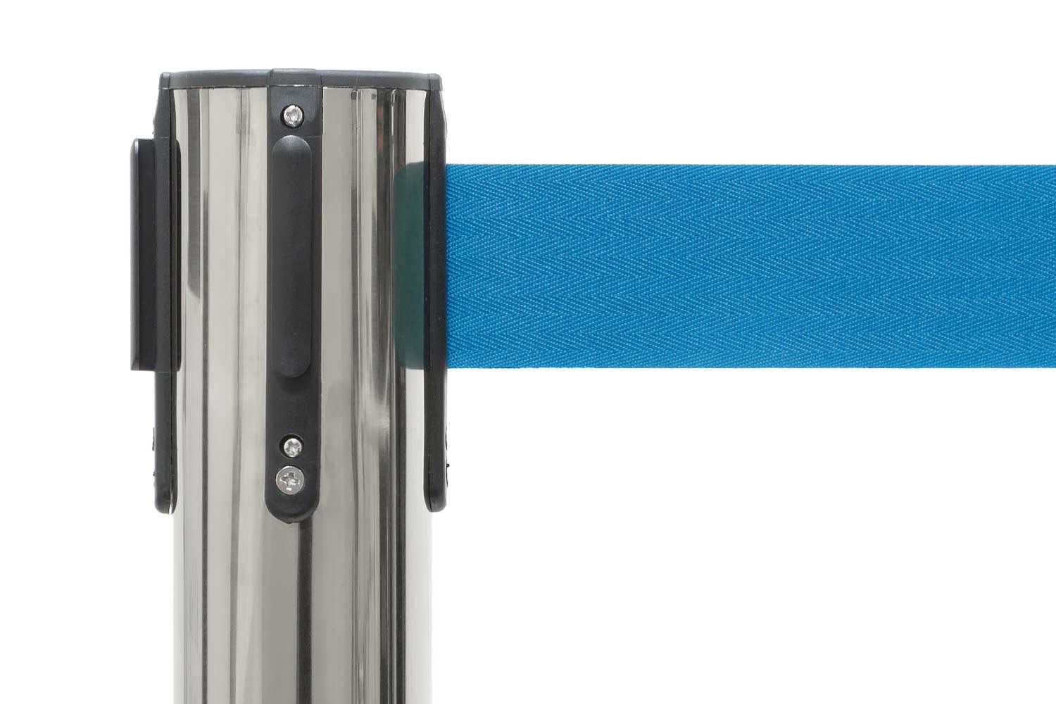 Absperrpfosten mit Gurtband | Chrom - Hellblau | Rote Teppiche