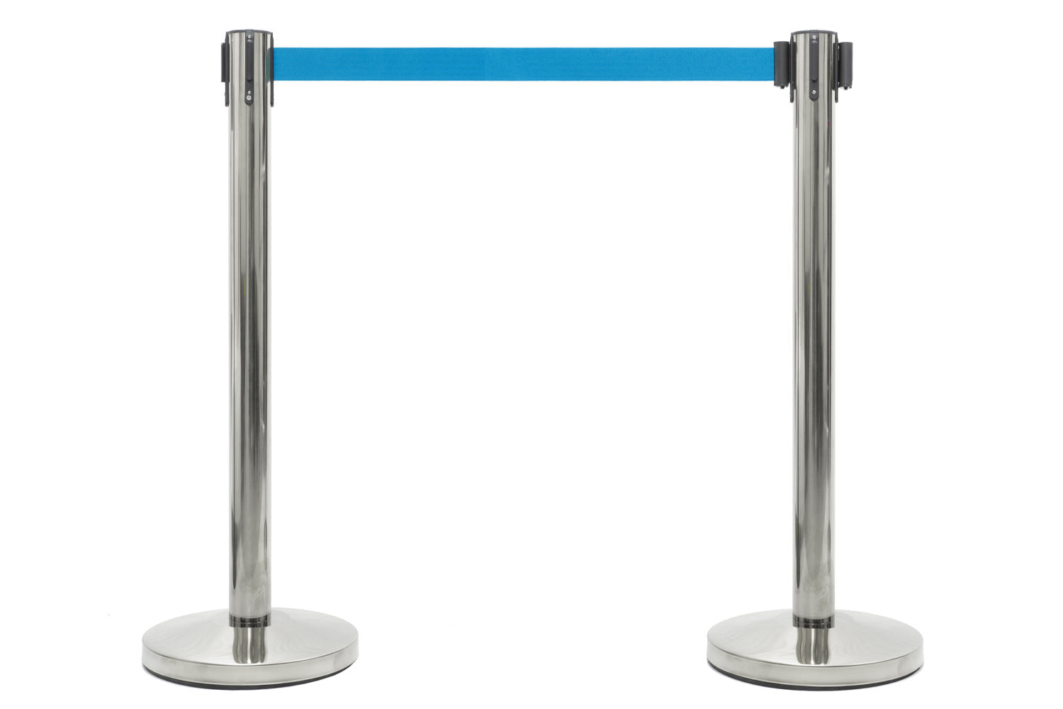Absperrpfosten mit Gurtband | Chrom - Hellblau | Rote Teppiche
