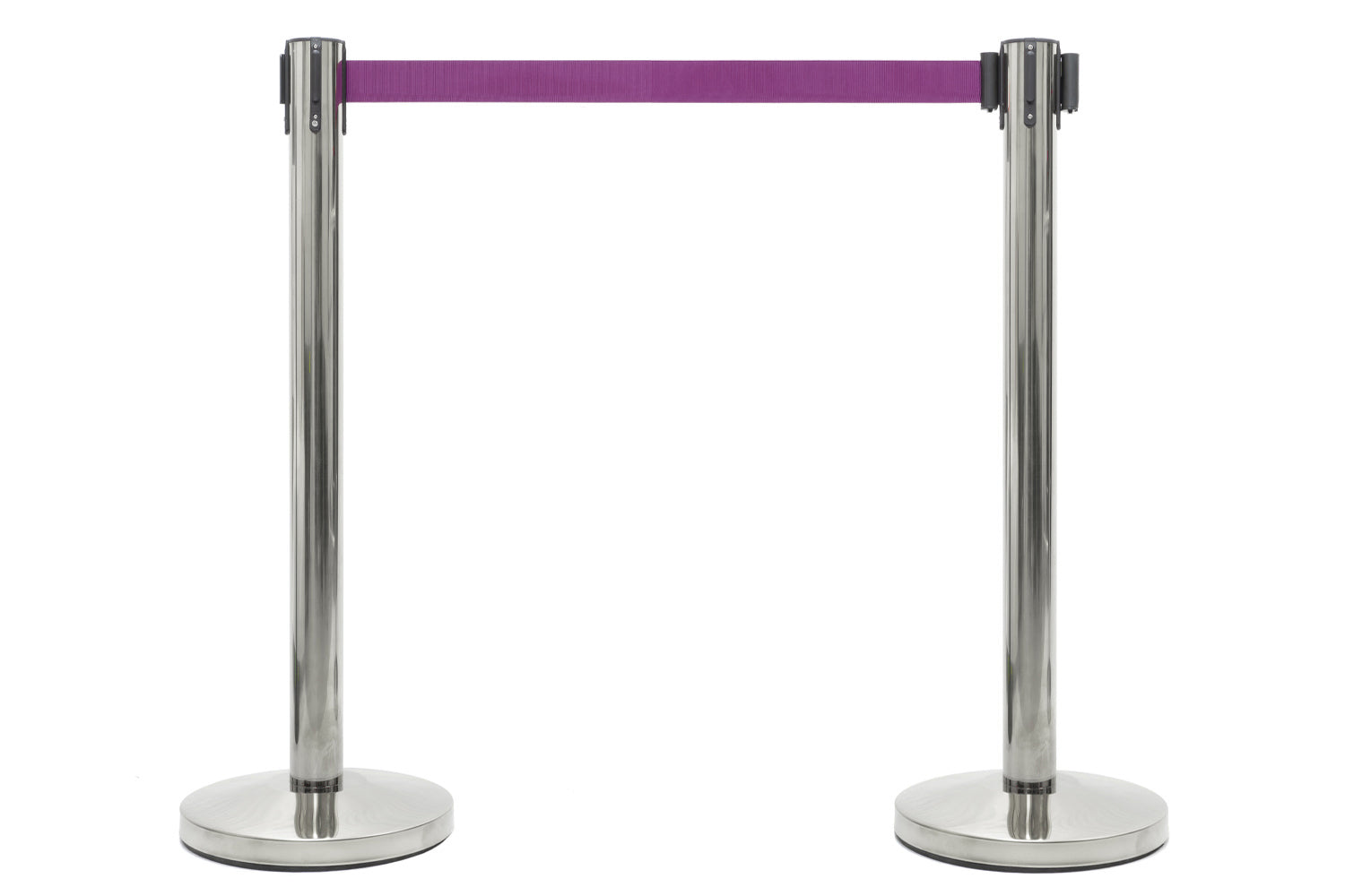 Absperrpfosten mit Gurtband | Chrom - Lila | Rote Teppiche