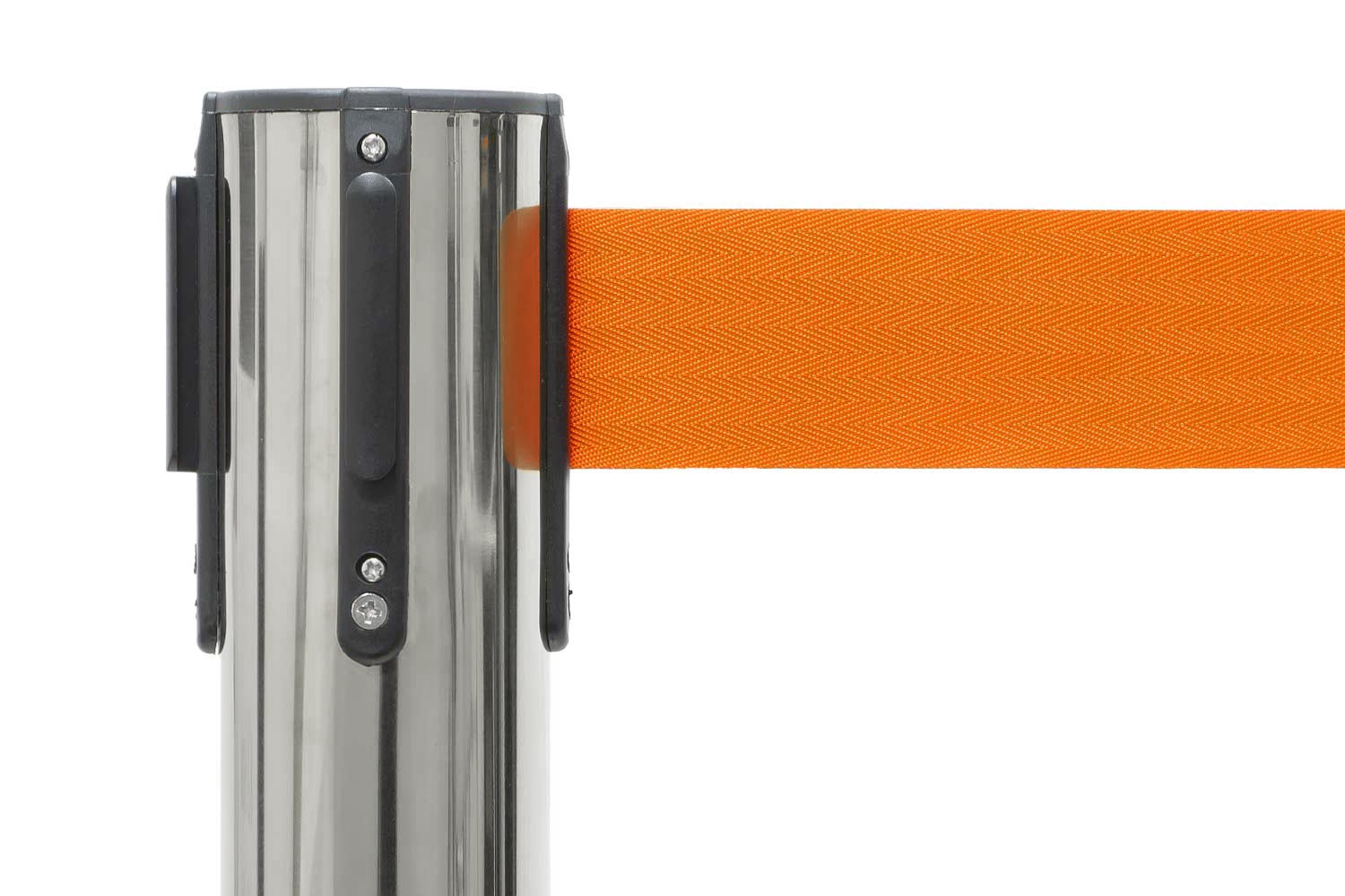 Absperrpfosten mit Gurtband | Chrom - Orange | Rote Teppiche