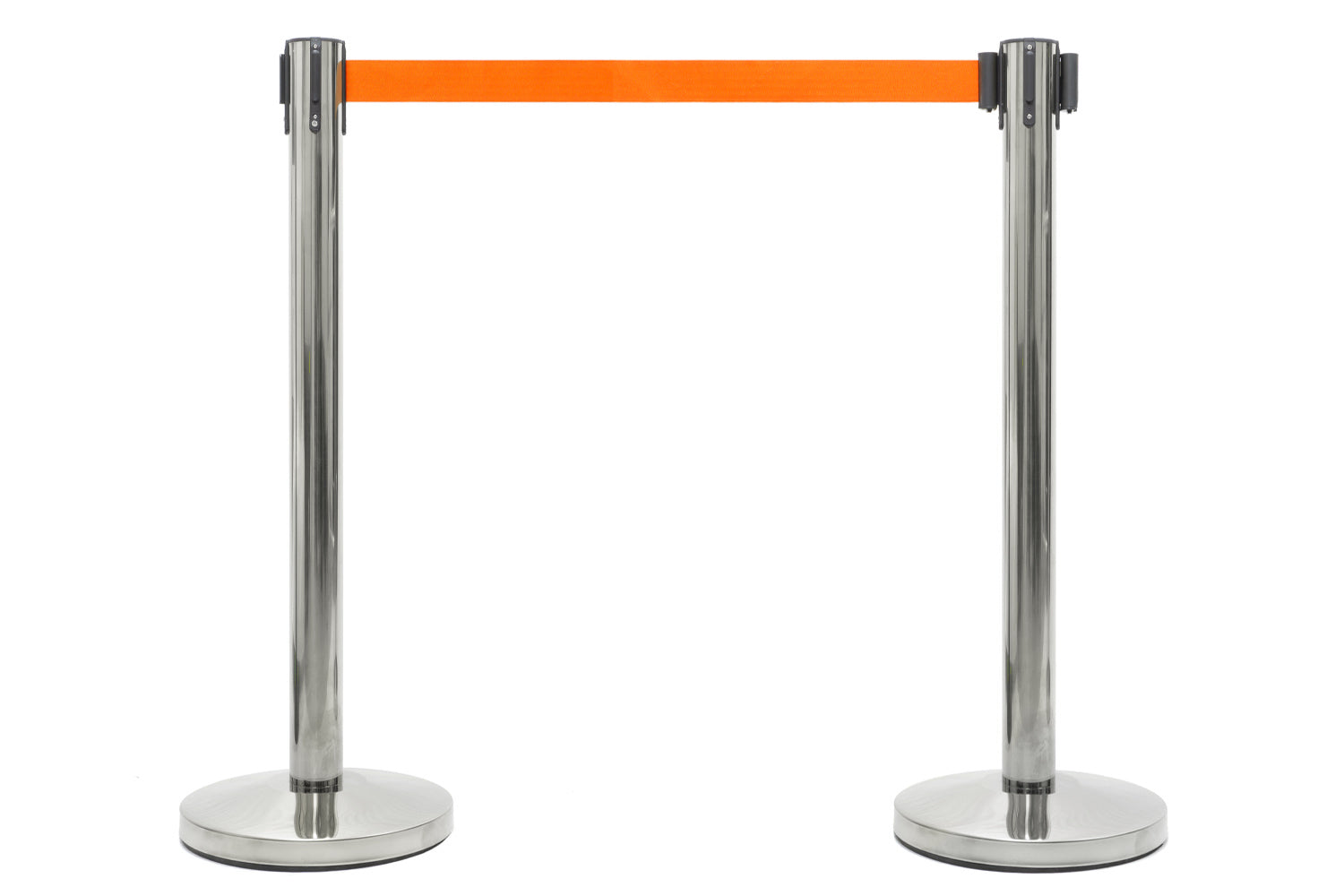 Absperrpfosten mit Gurtband | Chrom - Orange | Rote Teppiche