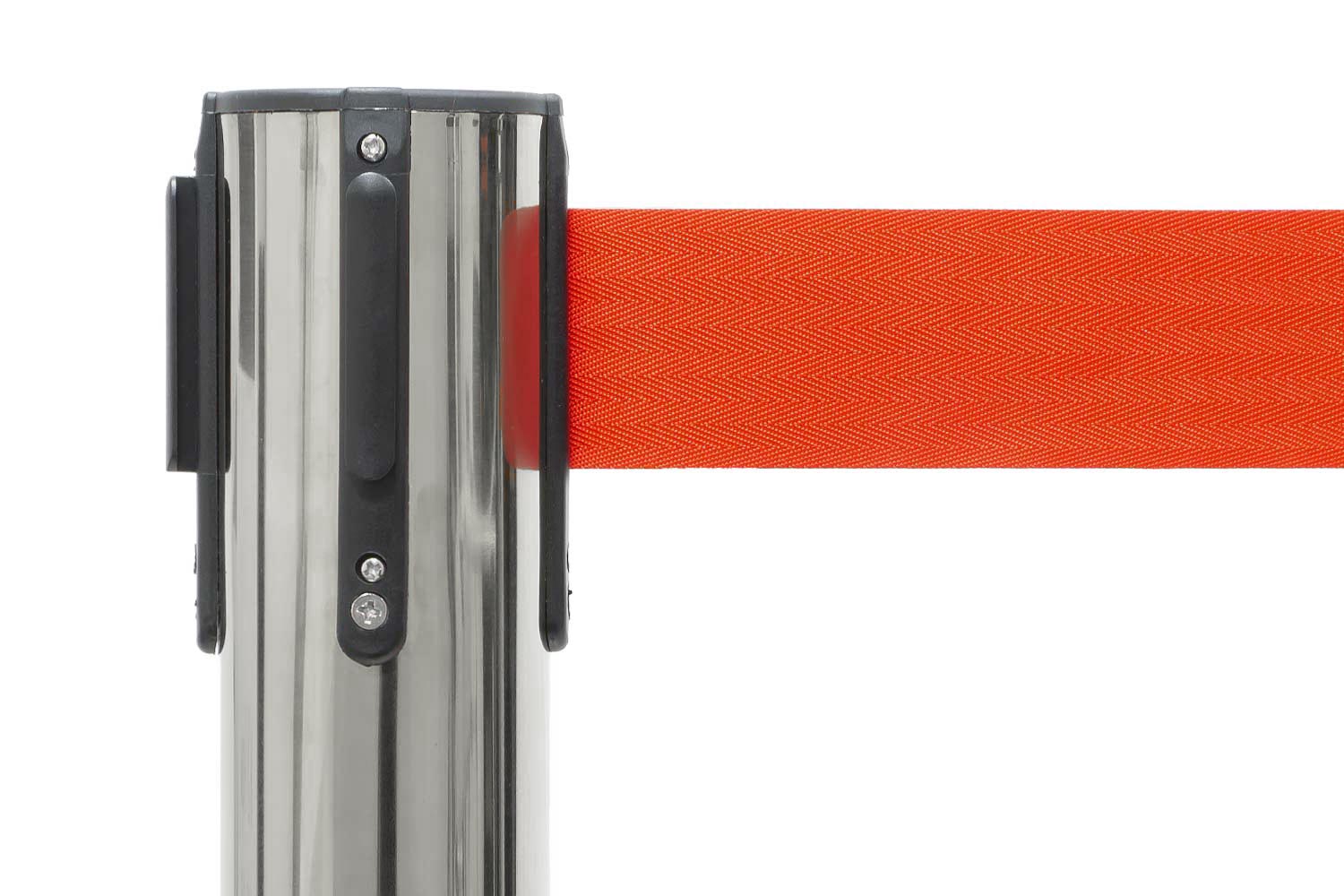 Absperrpfosten mit Gurtband | Chrom - Orangerot | Rote Teppiche