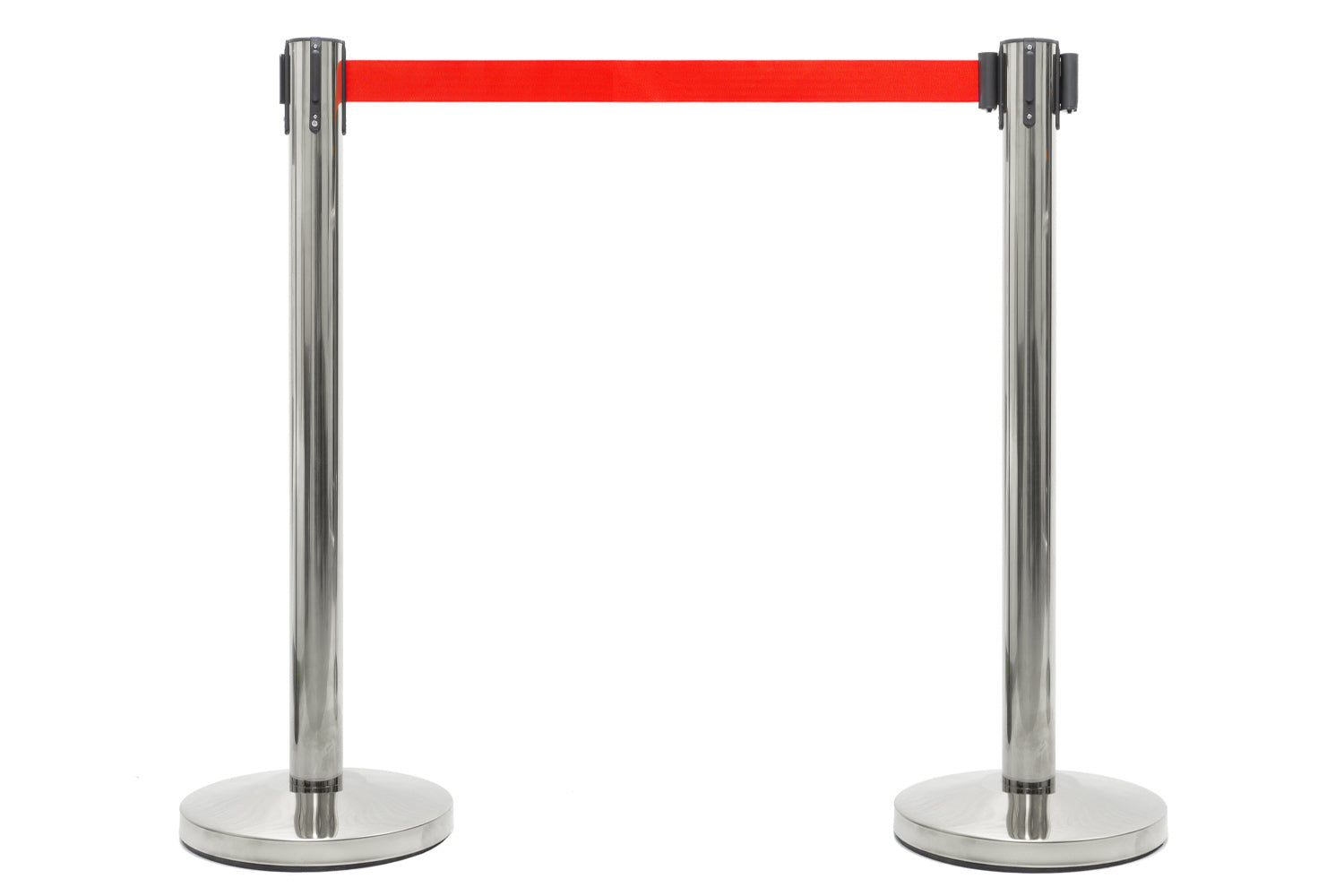 Absperrpfosten mit Gurtband | Chrom - Rot | Rote Teppiche