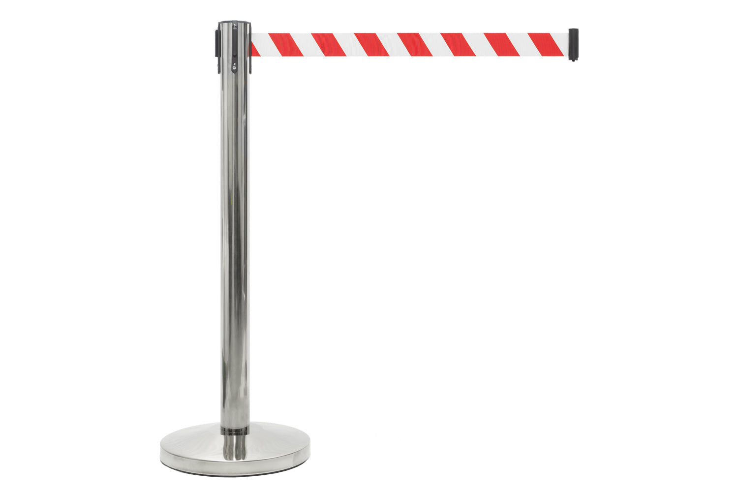 Absperrpfosten mit Gurtband | Chrom - Rot-Weiß | Rote Teppiche