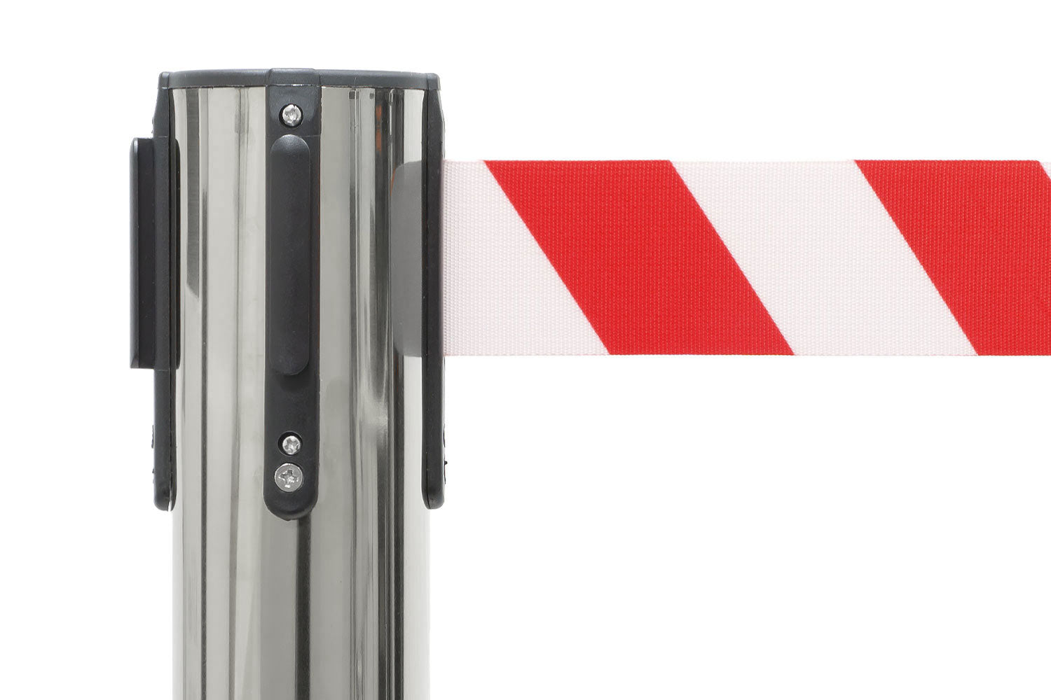 Absperrpfosten mit Gurtband | Chrom - Rot-Weiß | Rote Teppiche