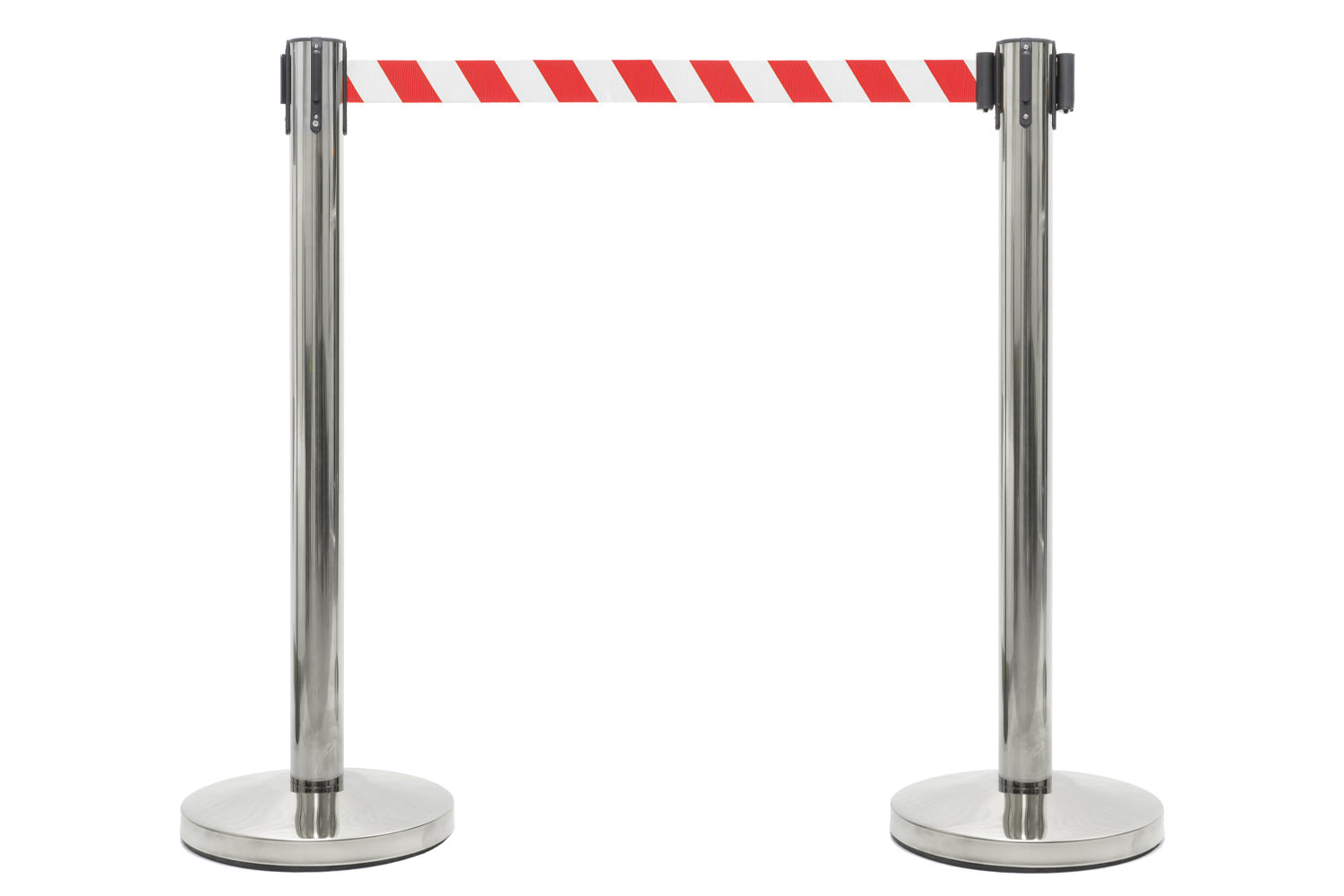 Absperrpfosten mit Gurtband | Chrom - Rot-Weiß | Rote Teppiche