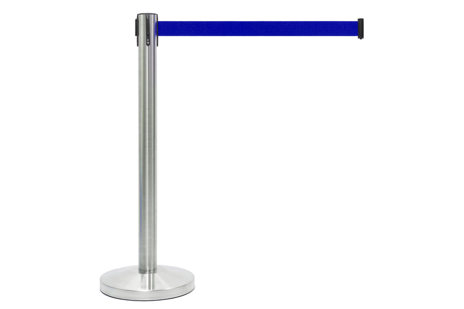 Absperrpfosten mit Gurtband | Gebürstetes Chrom - Dunkelblau | Rote Teppiche