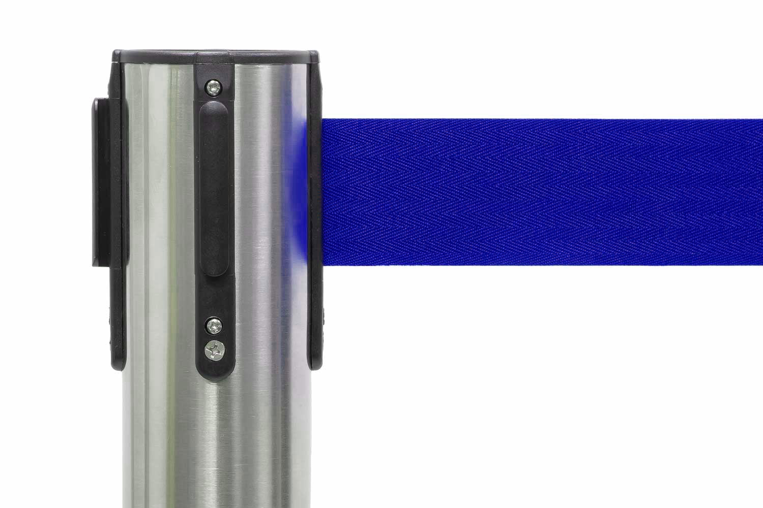 Absperrpfosten mit Gurtband | Gebürstetes Chrom - Dunkelblau | Rote Teppiche