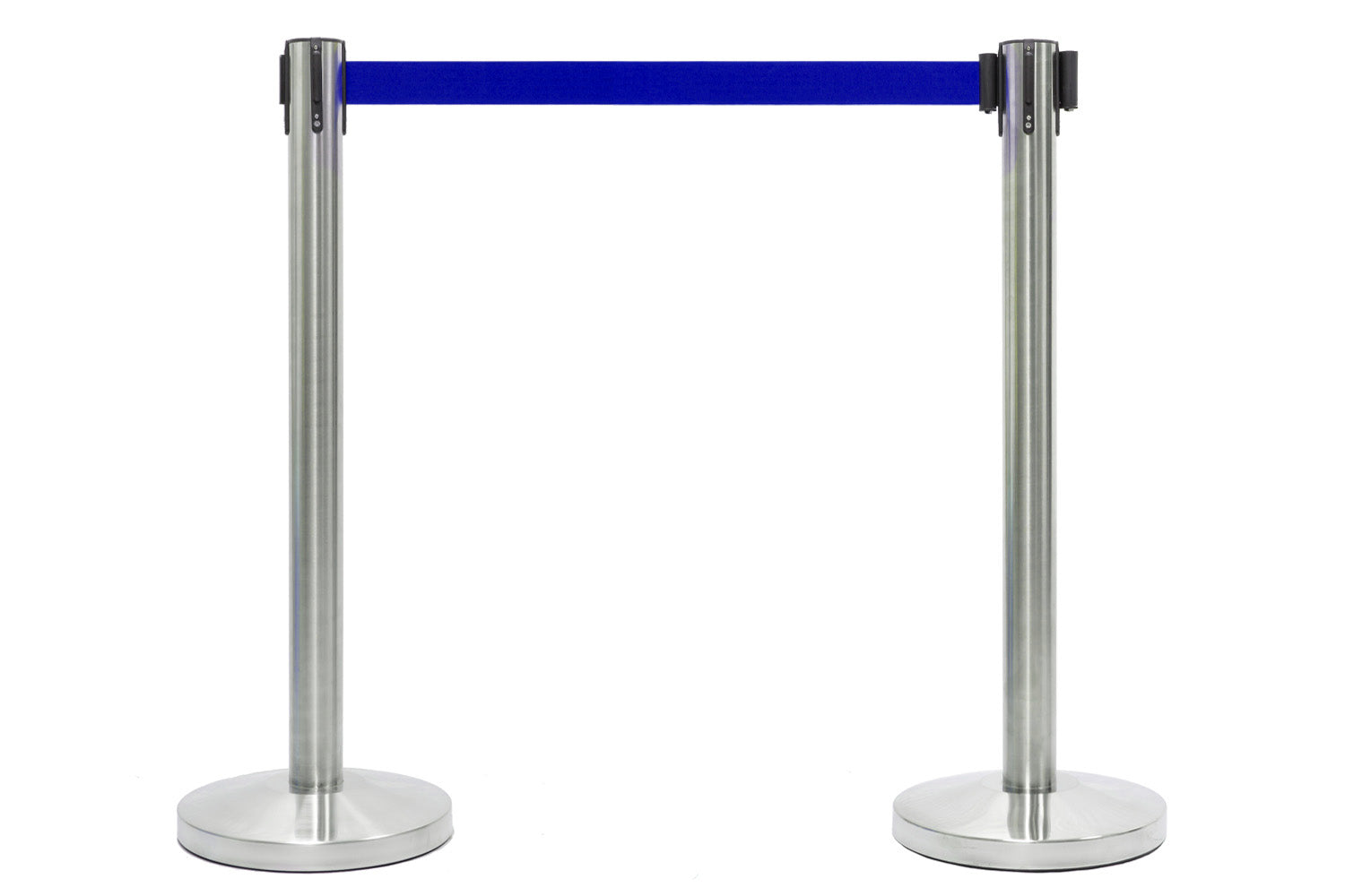 Absperrpfosten mit Gurtband | Gebürstetes Chrom - Dunkelblau | Rote Teppiche