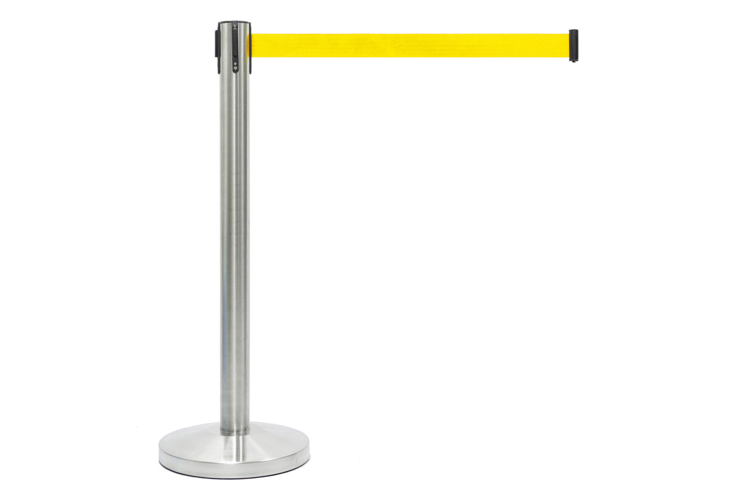 Absperrpfosten mit Gurtband | Gebürstetes Chrom - Gelb | Rote Teppiche