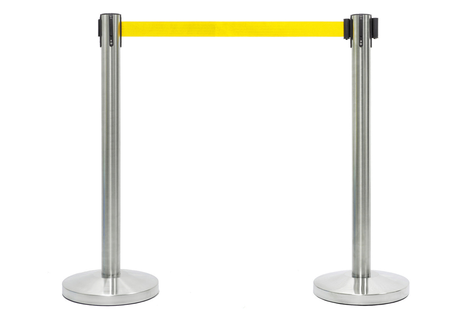 Absperrpfosten mit Gurtband | Gebürstetes Chrom - Gelb | Rote Teppiche