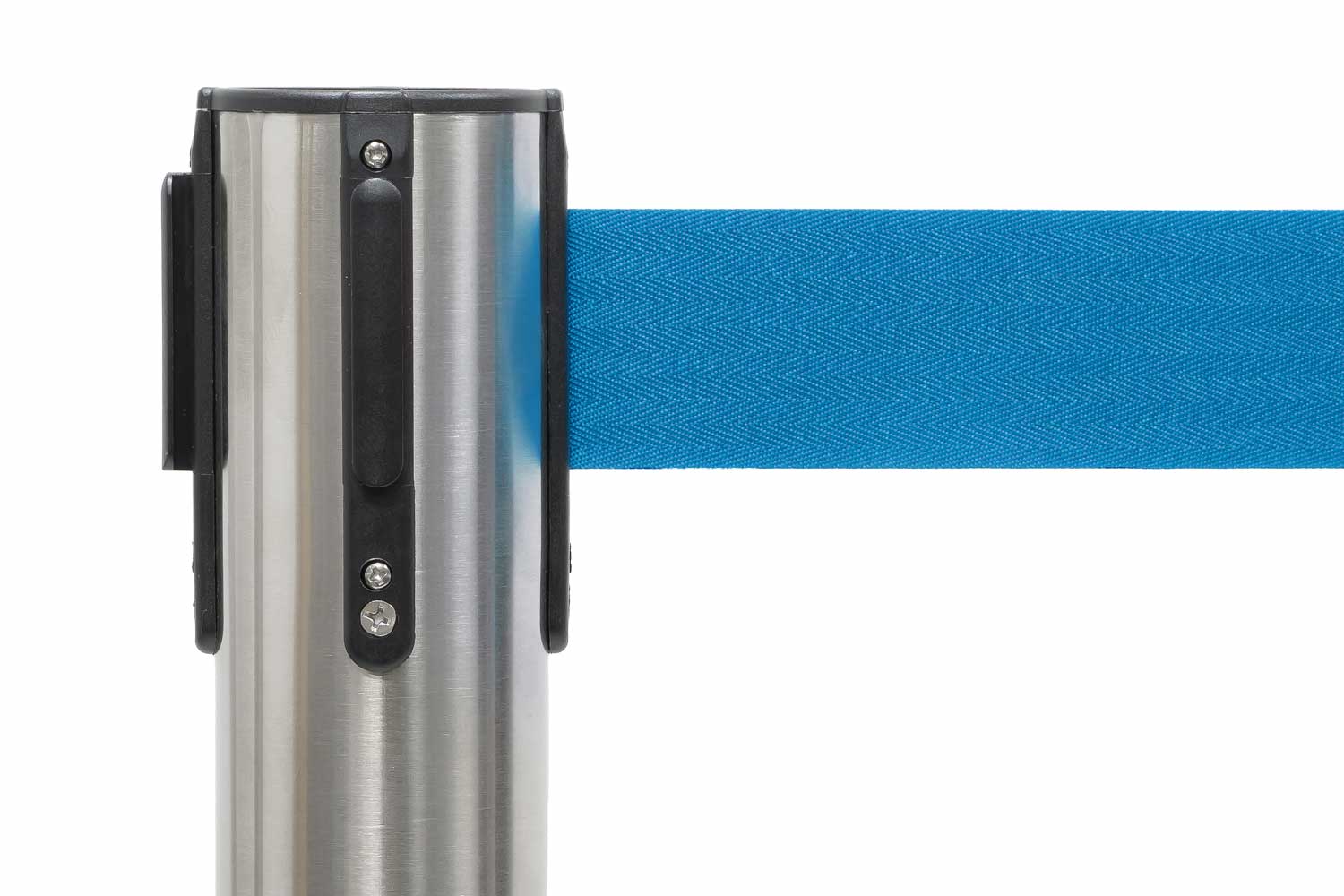 Absperrpfosten mit Gurtband | Gebürstetes Chrom - Hellblau | Rote Teppiche