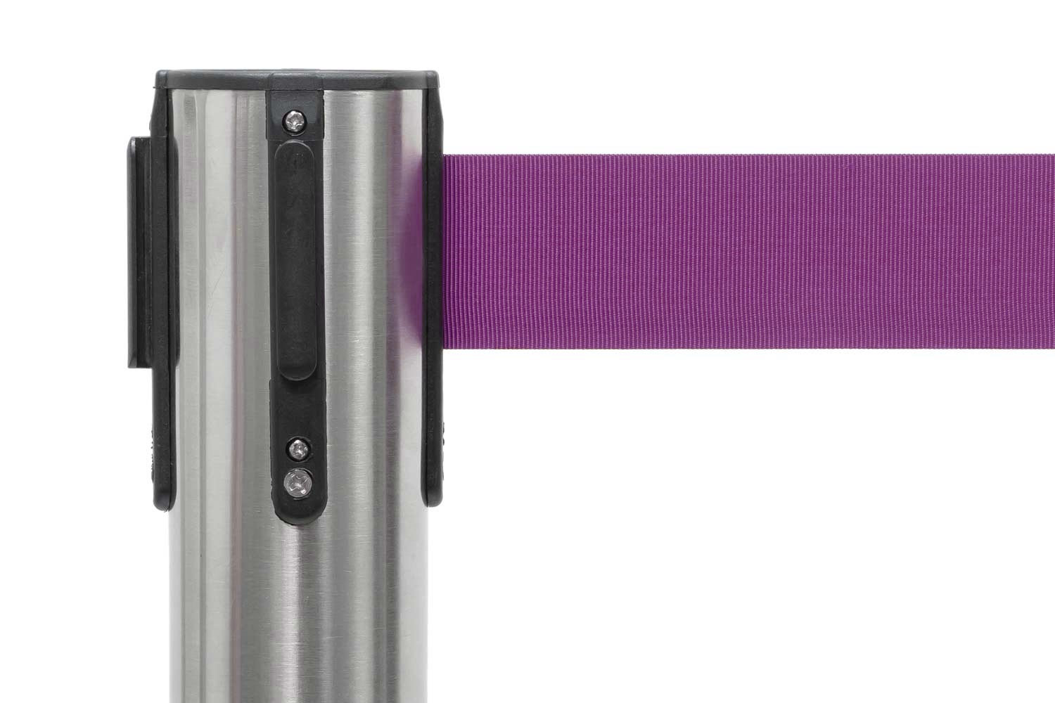 Absperrpfosten mit Gurtband | Gebürstetes Chrom - Lila | Rote Teppiche