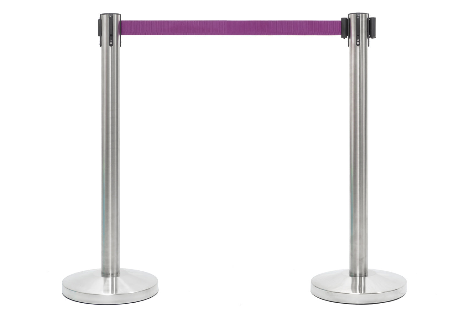 Absperrpfosten mit Gurtband | Gebürstetes Chrom - Lila | Rote Teppiche