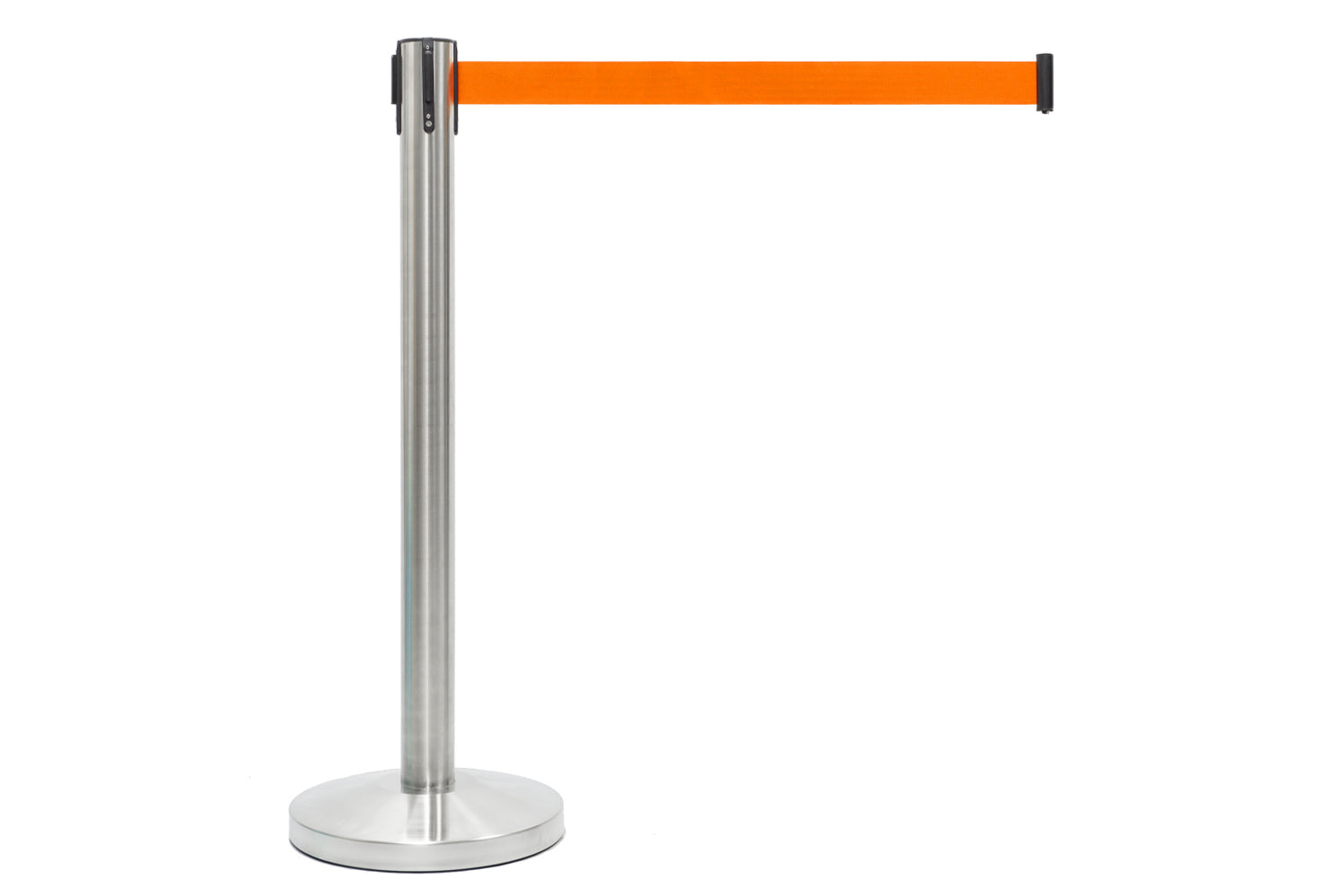 Absperrpfosten mit Gurtband | Gebürstetes Chrom - Orange | Rote Teppiche