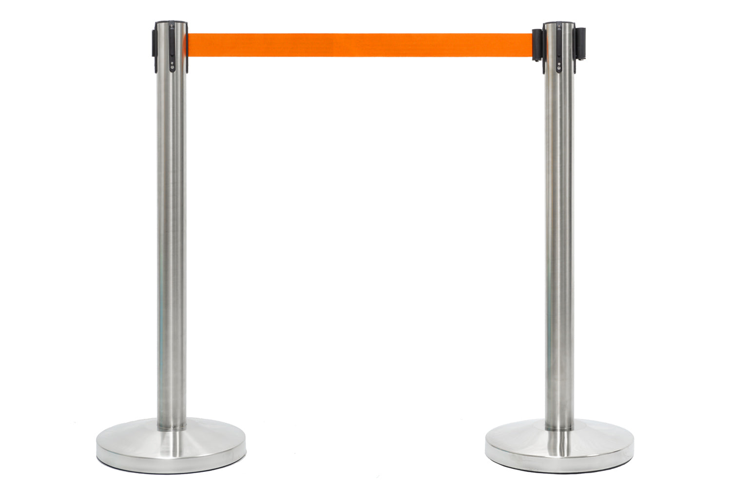 Absperrpfosten mit Gurtband | Gebürstetes Chrom - Orange | Rote Teppiche
