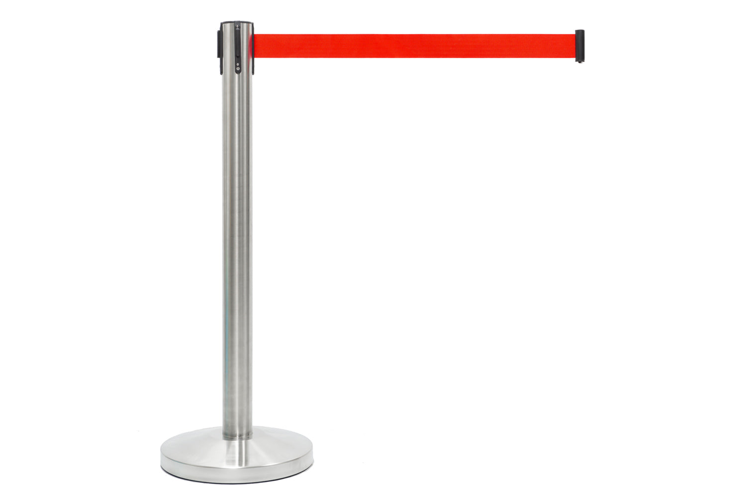 Absperrpfosten mit Gurtband | Gebürstetes Chrom - Rot | Rote Teppiche