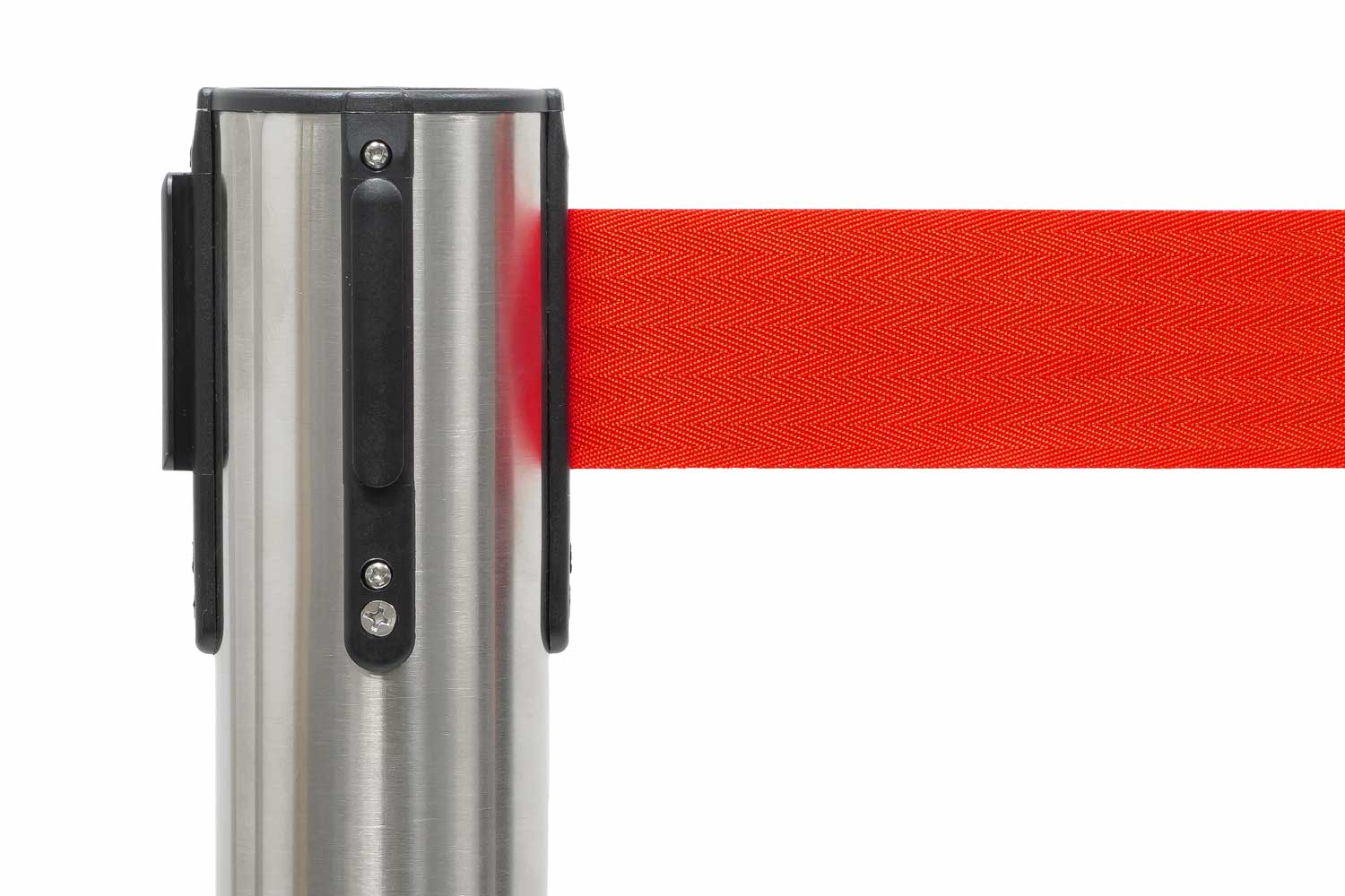 Absperrpfosten mit Gurtband | Gebürstetes Chrom - Rot | Rote Teppiche
