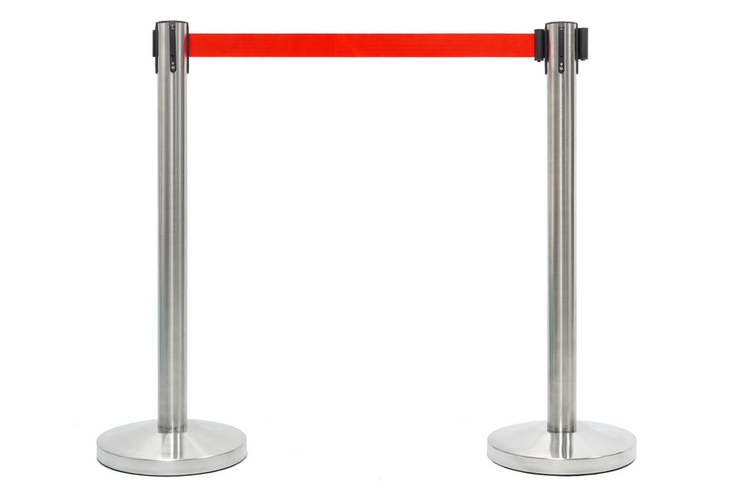 Absperrpfosten mit Gurtband | Gebürstetes Chrom - Rot | Rote Teppiche