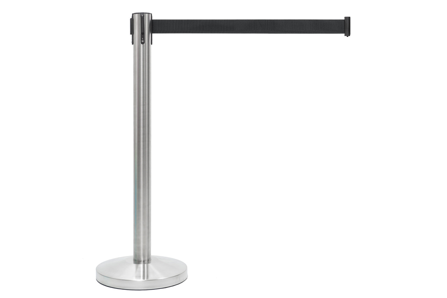 Absperrpfosten mit Gurtband | Gebürstetes Chrom - Schwarz | Rote Teppiche