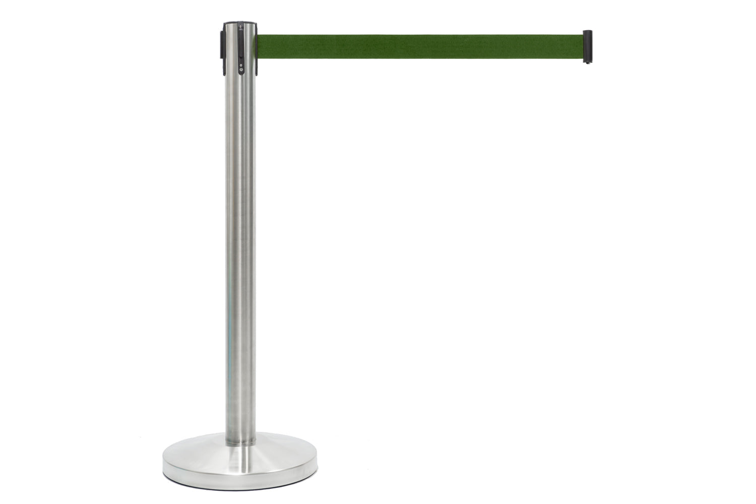 Absperrpfosten mit Gurtband | Gebürstetes Chrom - Tannengrün | Rote Teppiche