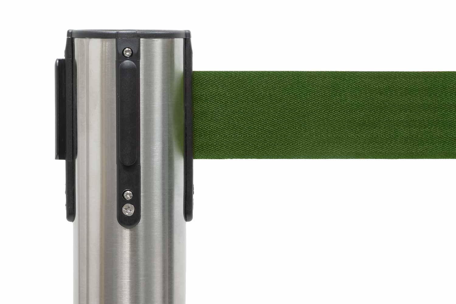 Absperrpfosten mit Gurtband | Gebürstetes Chrom - Tannengrün | Rote Teppiche