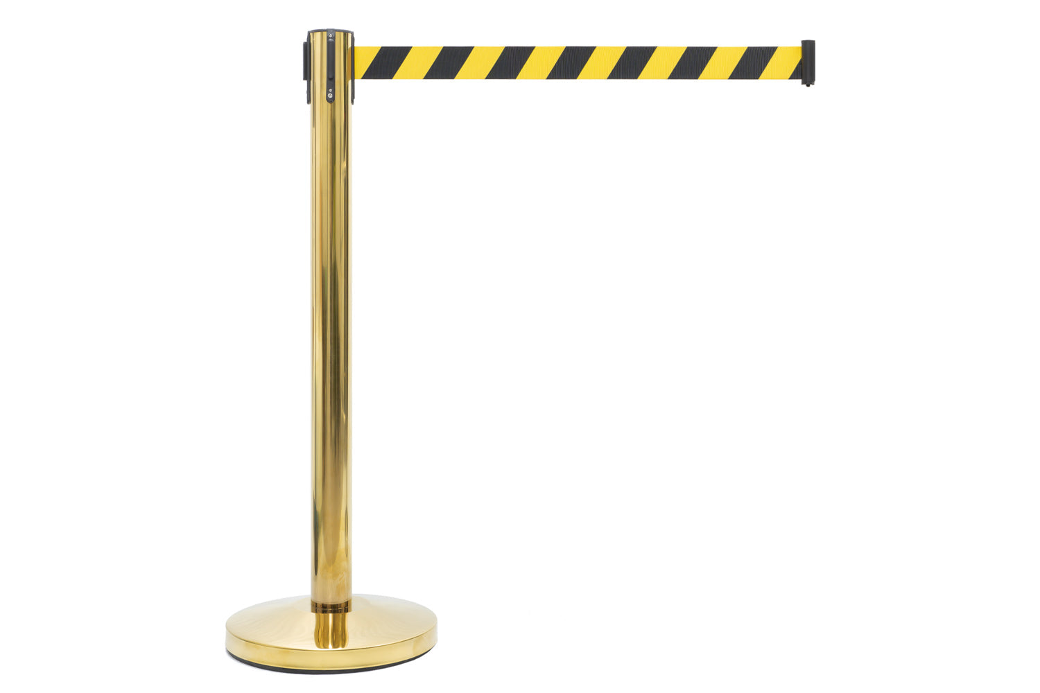 Absperrpfosten mit Gurtband | Messing - Gelb-Schwarz | Rote Teppiche