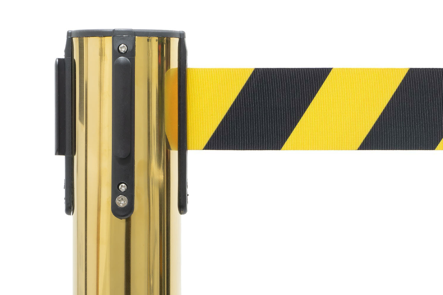 Absperrpfosten mit Gurtband | Messing - Gelb-Schwarz | Rote Teppiche