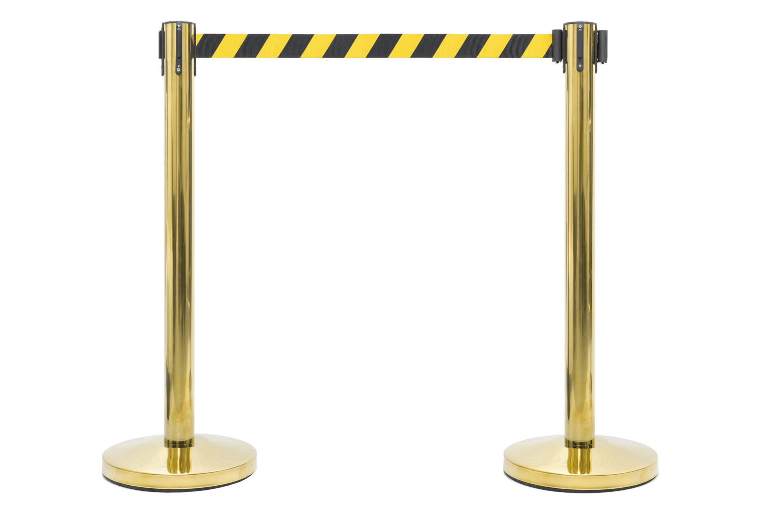 Absperrpfosten mit Gurtband | Messing - Gelb-Schwarz | Rote Teppiche