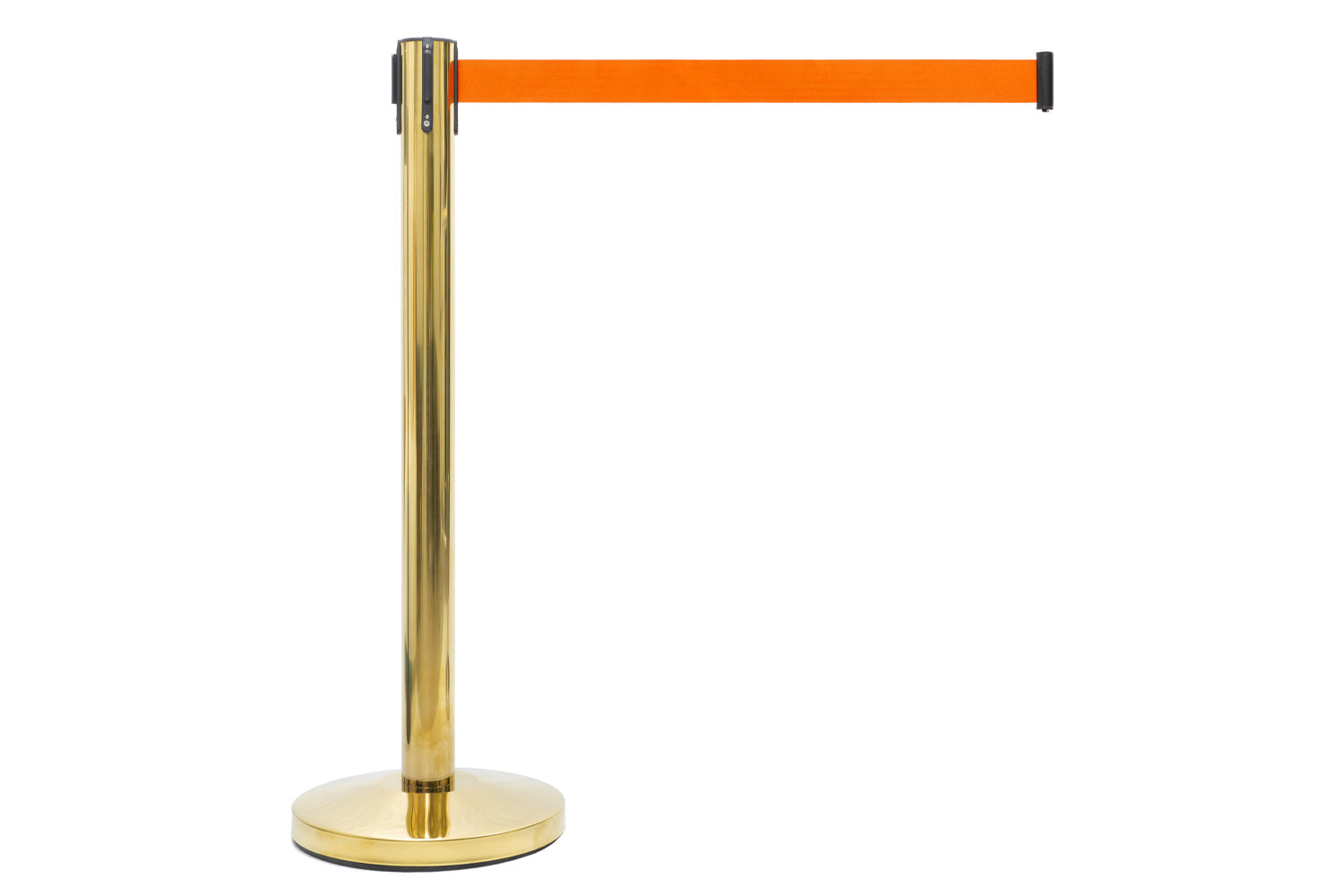 Absperrpfosten mit Gurtband | Messing - Orange | Rote Teppiche