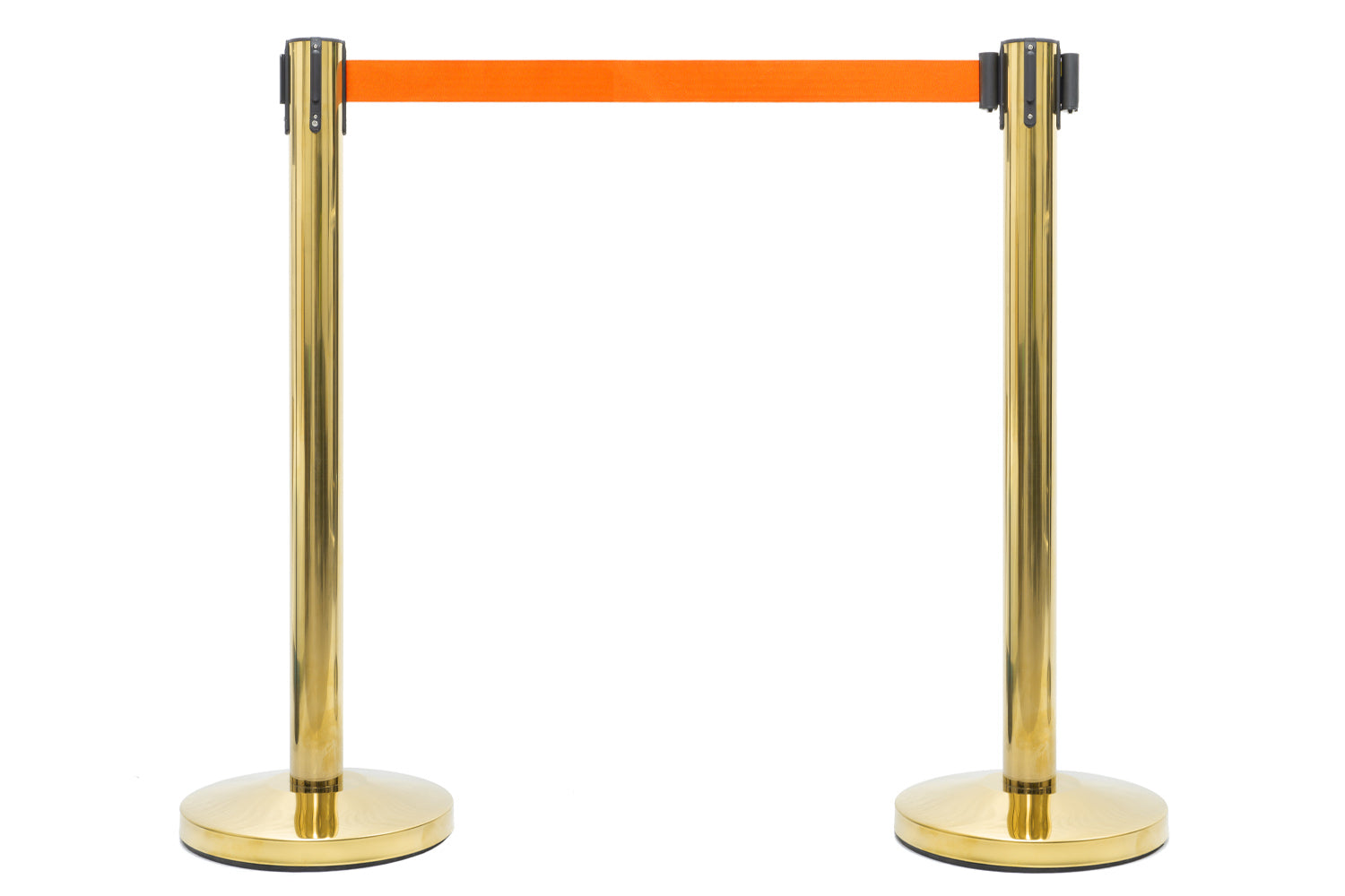 Absperrpfosten mit Gurtband | Messing - Orange | Rote Teppiche