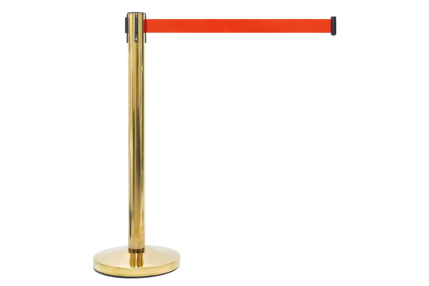 Absperrpfosten mit Gurtband | Messing - Orangerot | Rote Teppiche