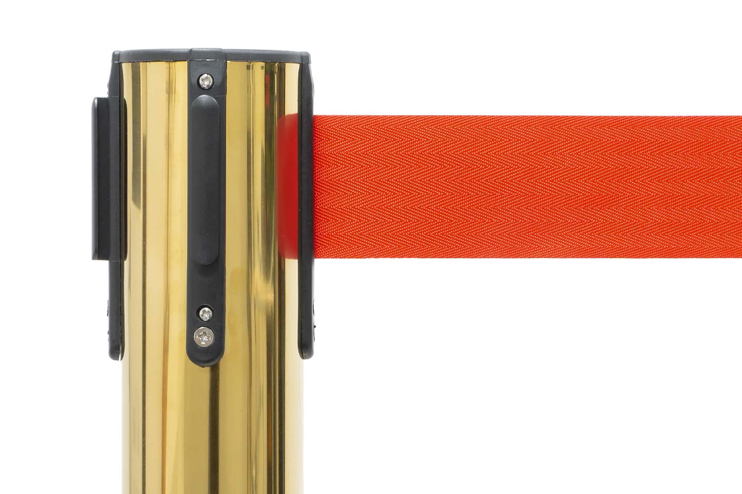 Absperrpfosten mit Gurtband | Messing - Orangerot | Rote Teppiche