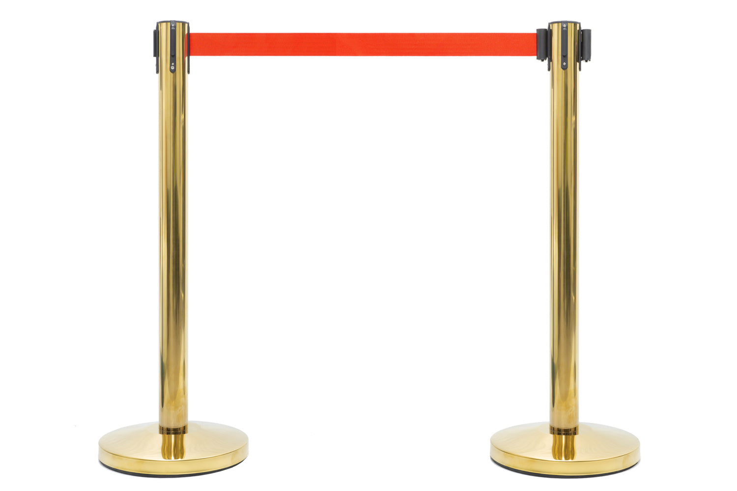 Absperrpfosten mit Gurtband | Messing - Orangerot | Rote Teppiche