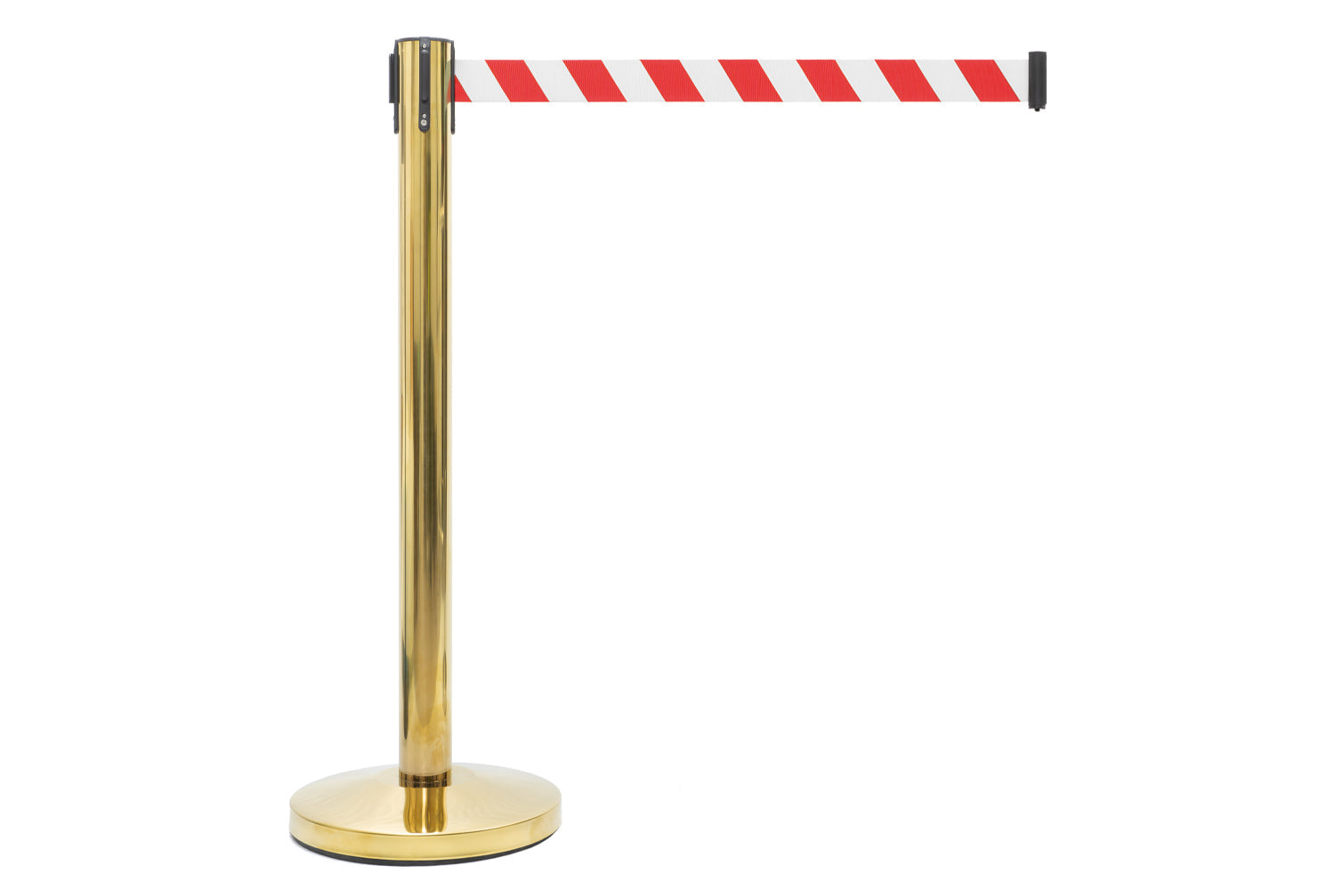 Absperrpfosten mit Gurtband | Messing - Rot-Weiß | Rote Teppiche