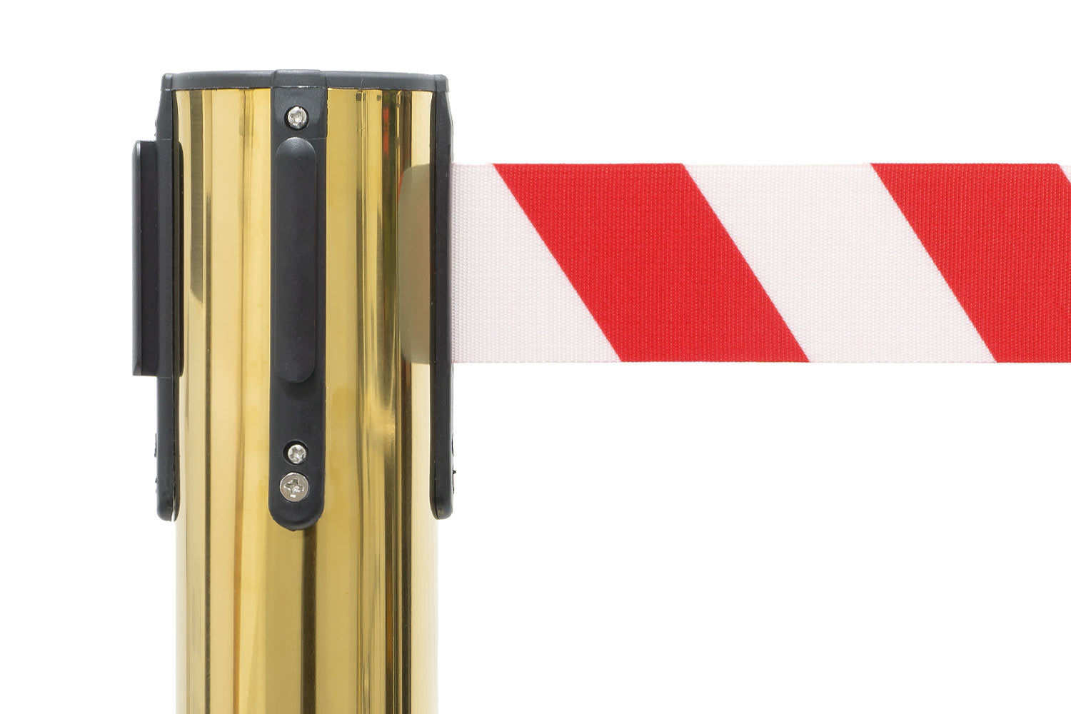Absperrpfosten mit Gurtband | Messing - Rot-Weiß | Rote Teppiche